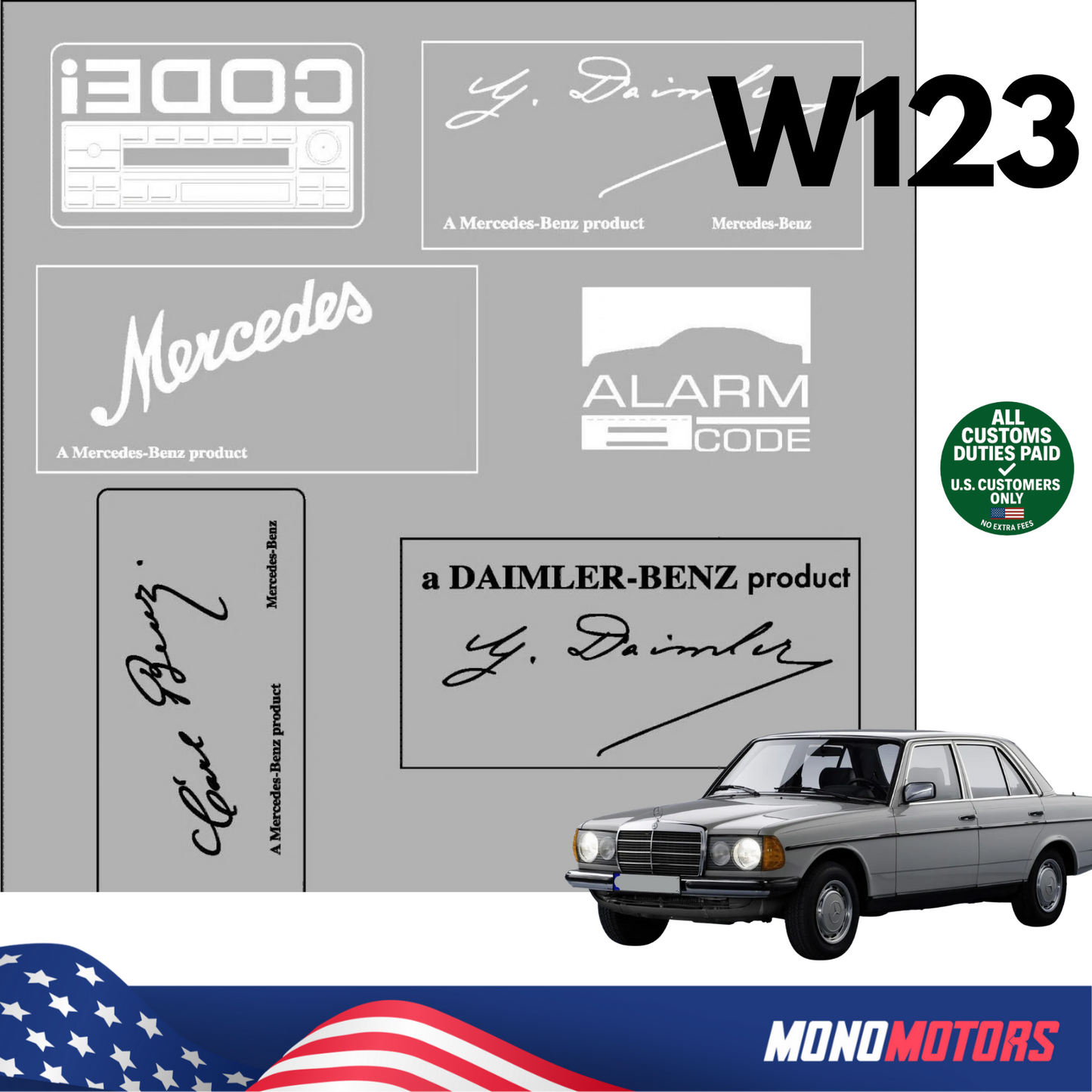 Windows Glass Decal Label Set Stickers Mercedes W123 W126 W110 W112 W114 W115