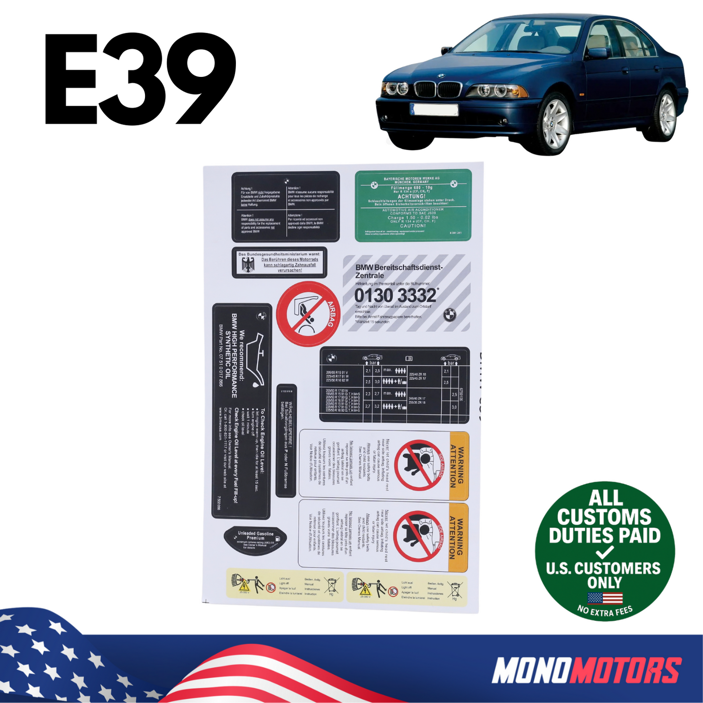 Stickers Decals Set Best Quality for BMW 5 Series E39