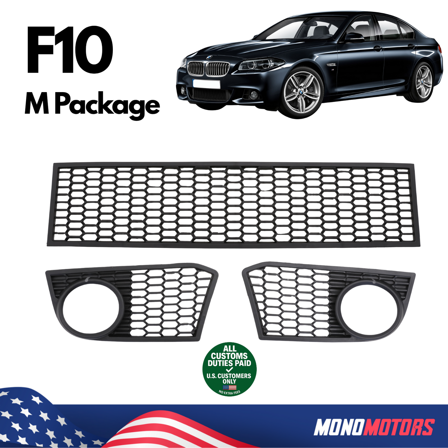 Front Bumper Grille Set for BMW M Package F10 2010-2013 51118047391/96197/96198