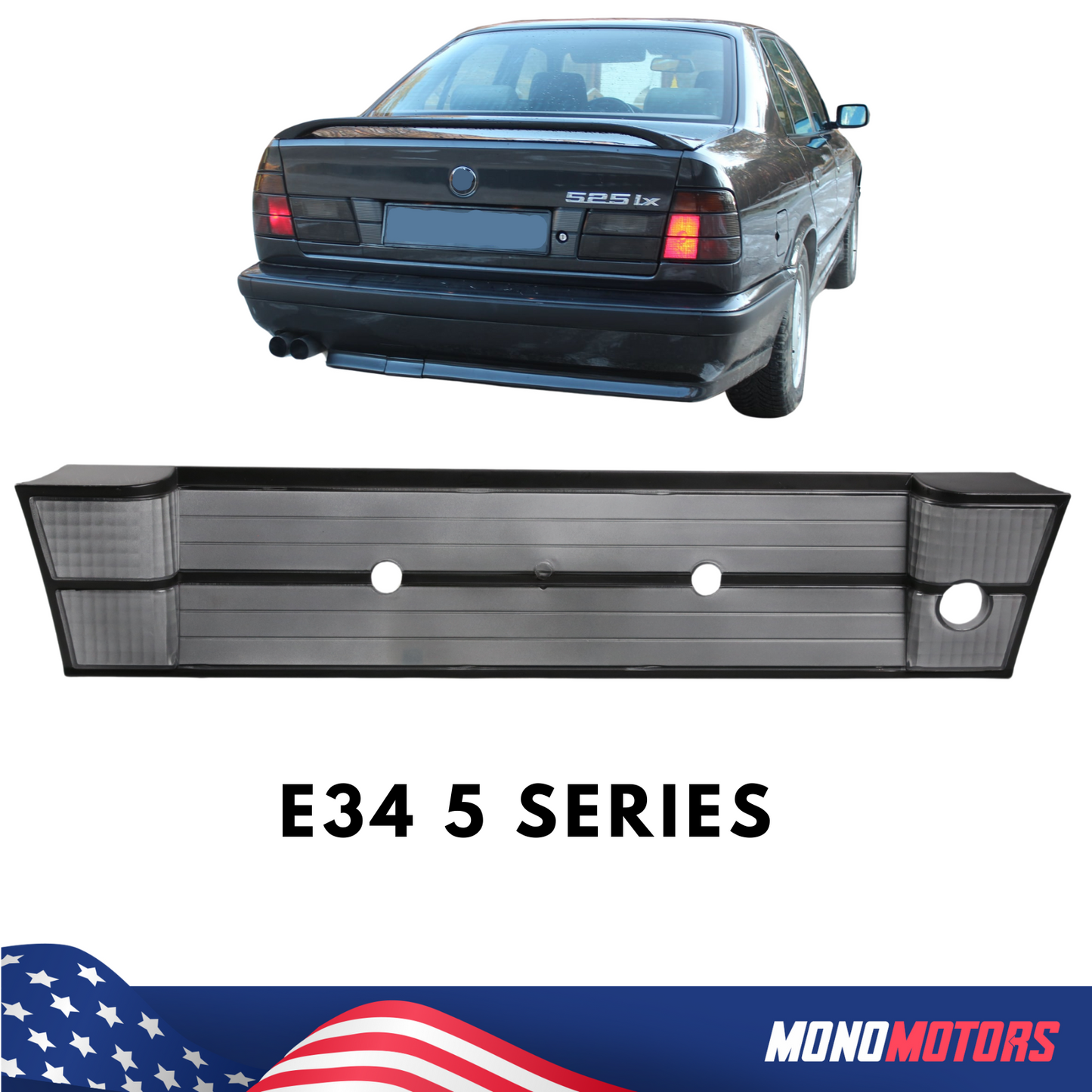 License Plate Filler Trunk Reflector for BMW E34 Euro 5 Series Gray Tail Light