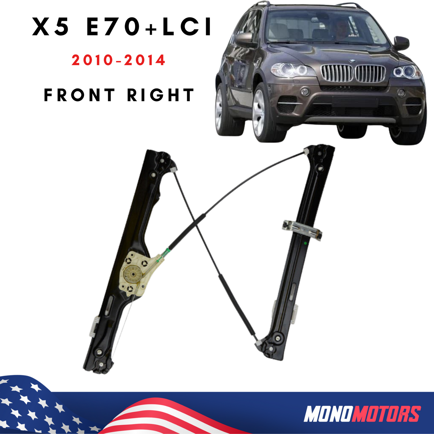 Right Front Door Window Regulator for BMW X5 E70+lci 2010-2014 Without Motor