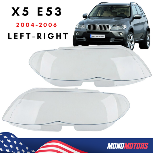 Pair Headlight Lens Cover for BMW X5 E53 2004 - 06 Clean Smooth Headlamp Cover