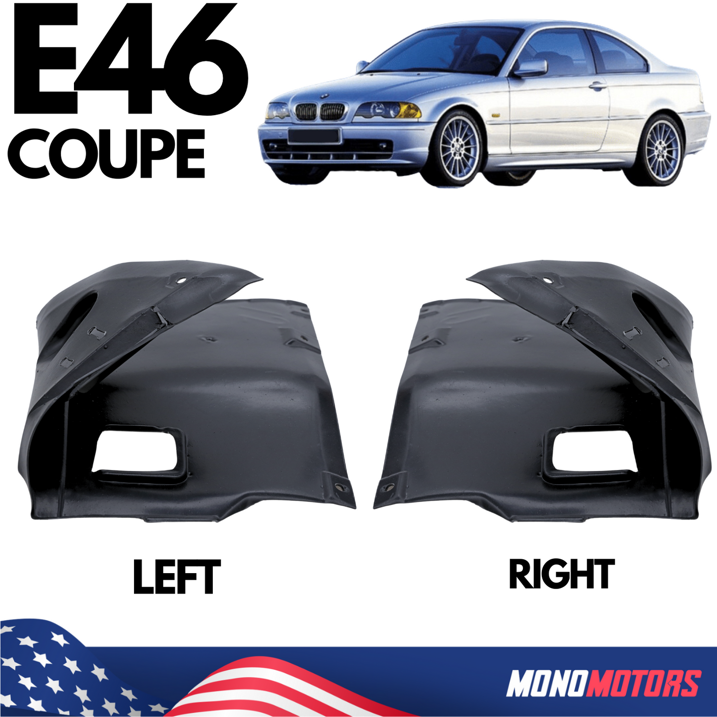 Fender Liner Splash Shields for BMW E46 Coupe Front L & R Wheel Arch Inner ABS
