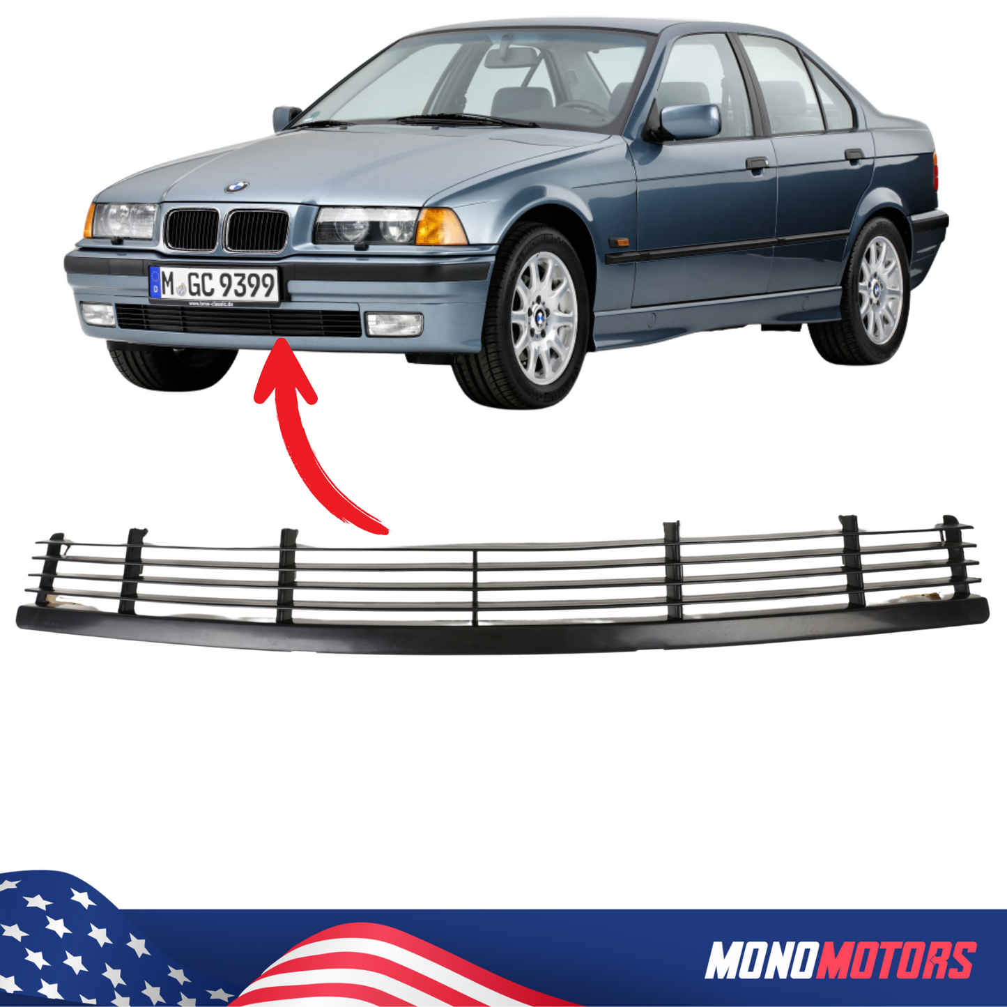 Front Bumper Grille for BMW E36 3 Series Original Lower Grille Open Grid 1990-99