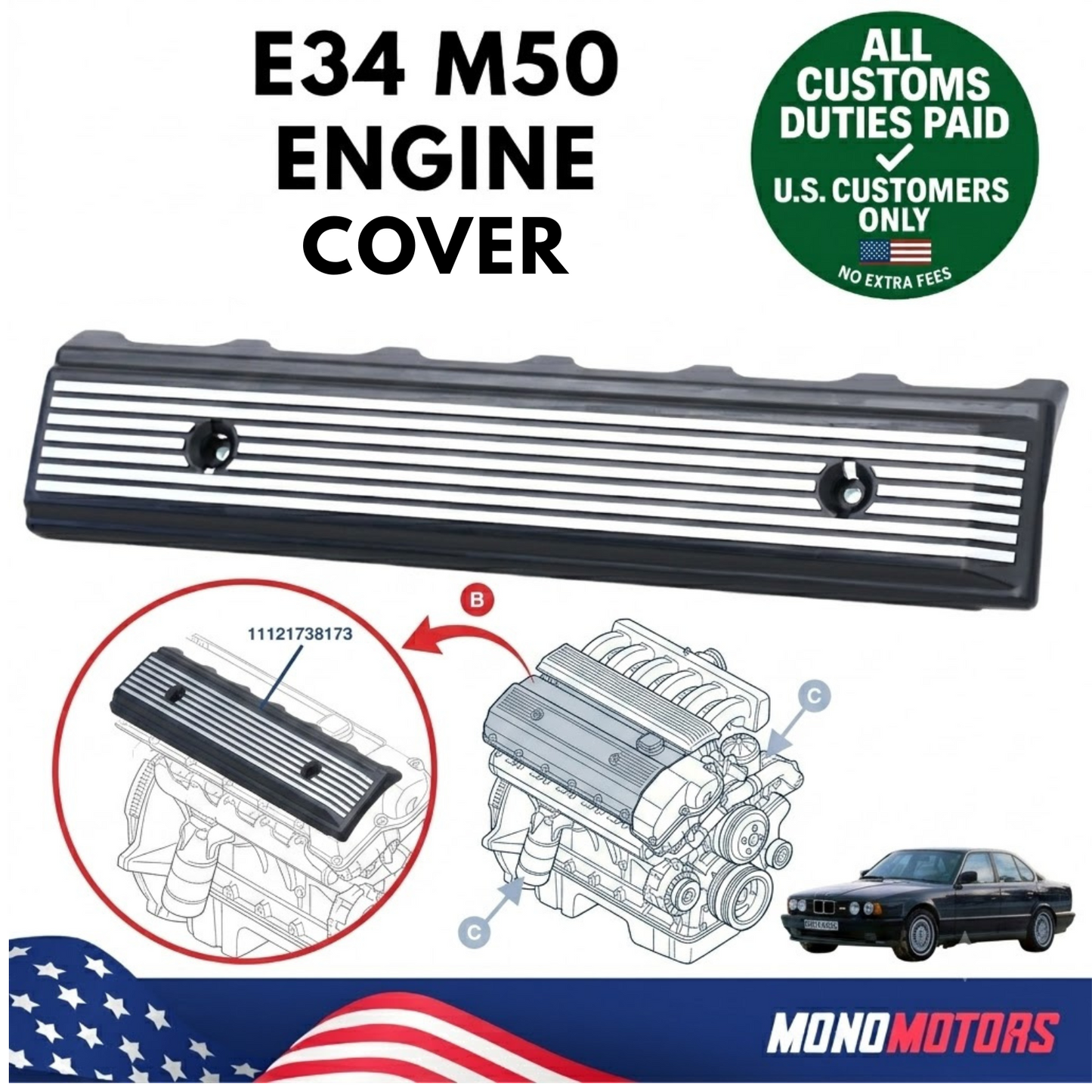 Engine Dress Cover for BMW E34 M50B25 520i 525i OEM 11121738173