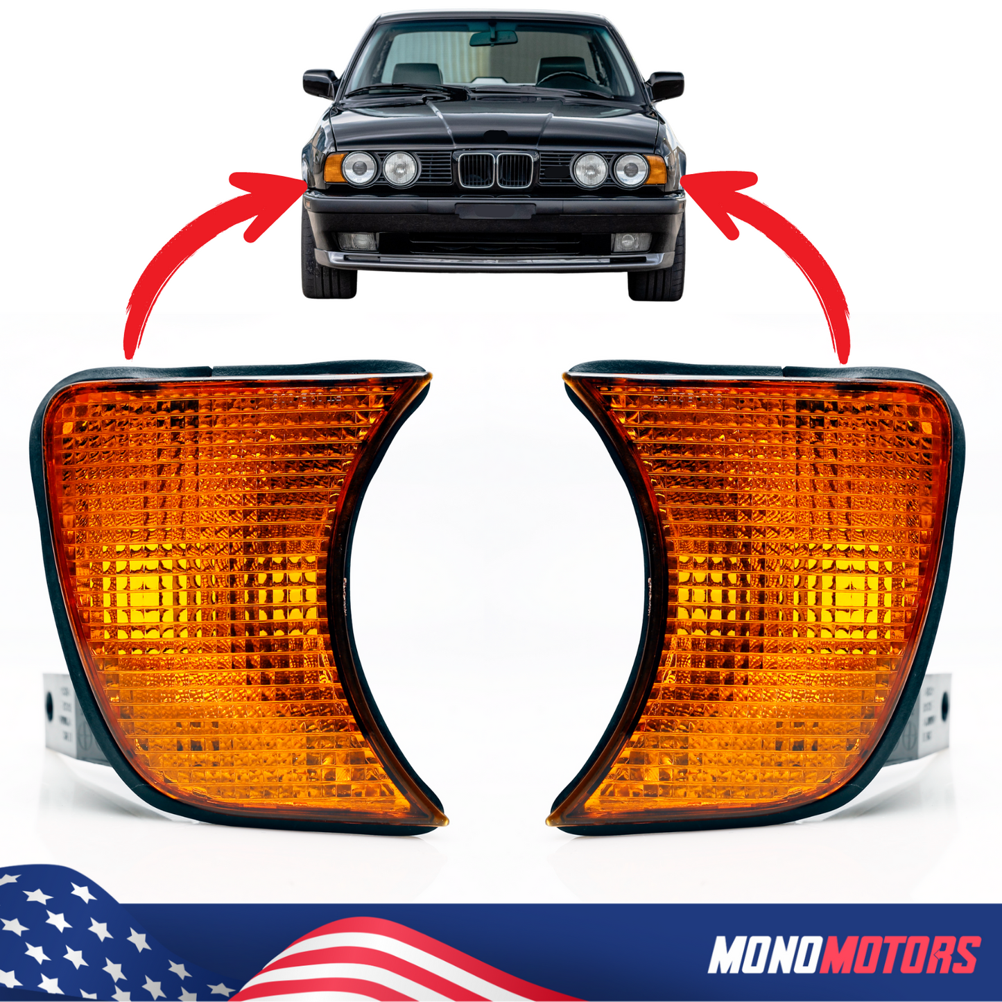BMW E34 Turn Signal Indicators L+r Orange Corner Lights Pair Turning Signals