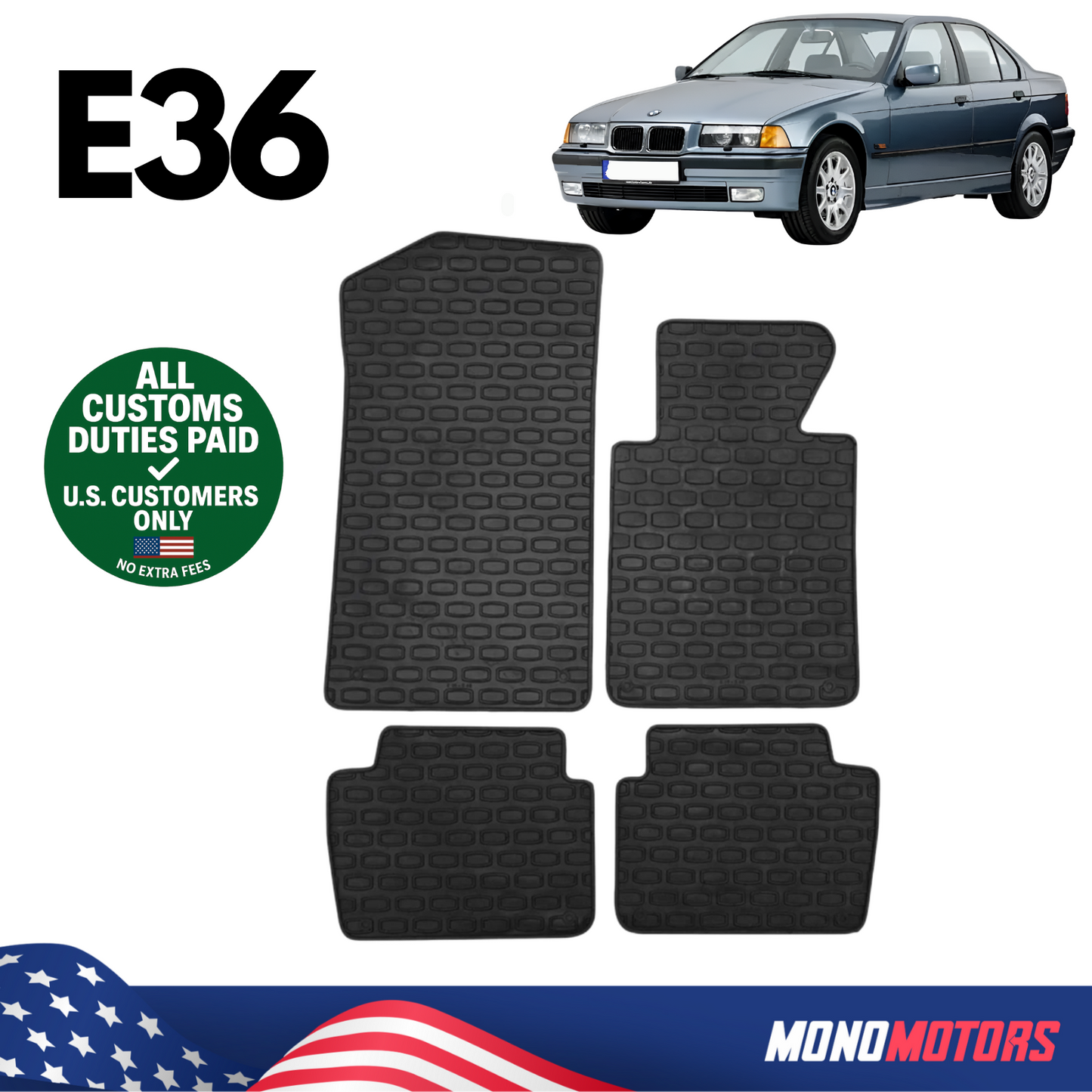 Floor Mats Rubber Latex 4pcs Weatherproof for BMW E36 1991–1999