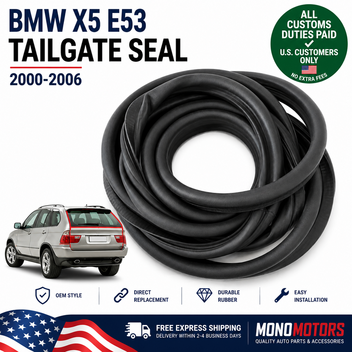 Tailgate Seal for BMW X5 E53 2000-2006 Rear Trunk Rubber Weatherstrip