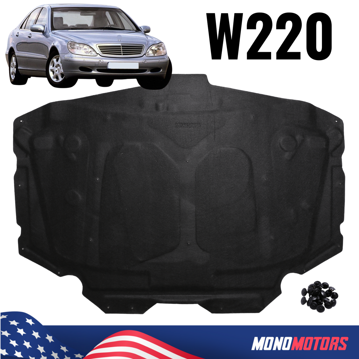 Mercedes S Class W220 1998-2005 Hood - Bonnet Insulation Mat /Mounting Clips