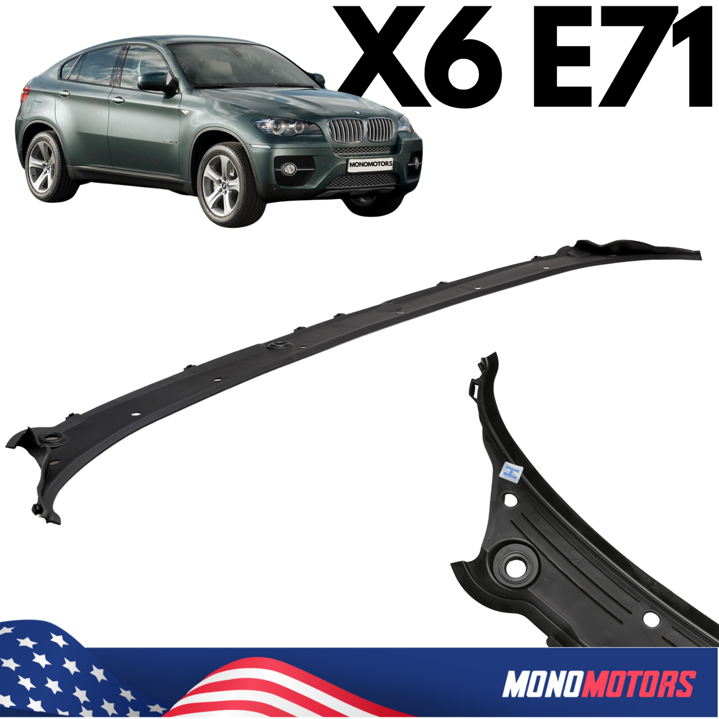 Windshield Wiper Vent Cowl for BMW X6 E71 2008-2014 Screen Cover Grille Panel