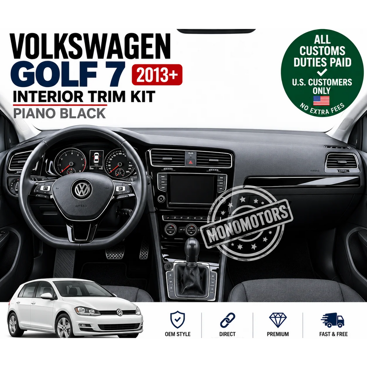 Piano Black Interior Trim Kit for Volkswagen Golf 7 MK7 2013-2020 24pcs