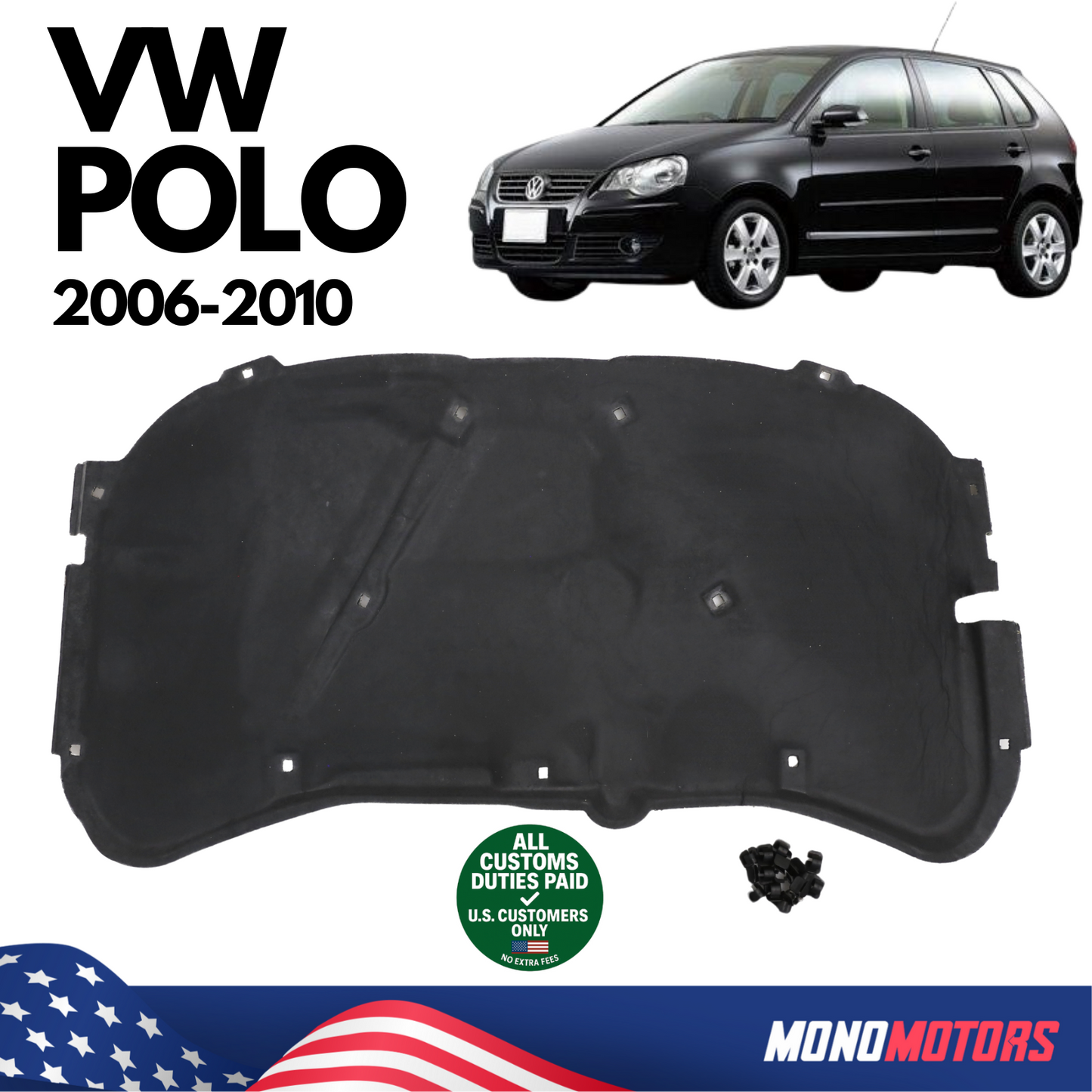 Insulating Engine Compartment Hood for VW Polo 2006-2010 6Q0863835C
