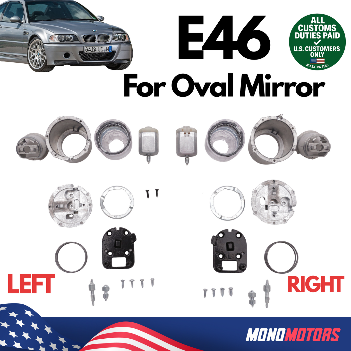 Folding Side Oval Mirror Repair Kit for BMW E46 Motor Left Right Full Set