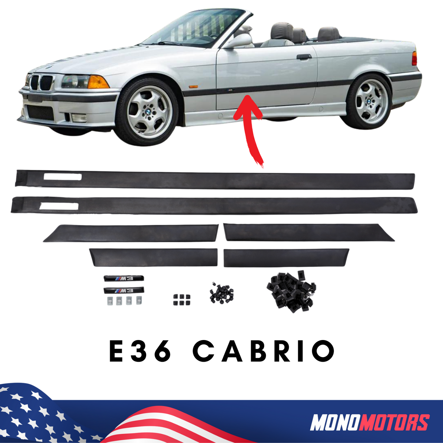 Body Side Moulding Trim for BMW E36 91-98 Cabrio Convertible 2d ABS