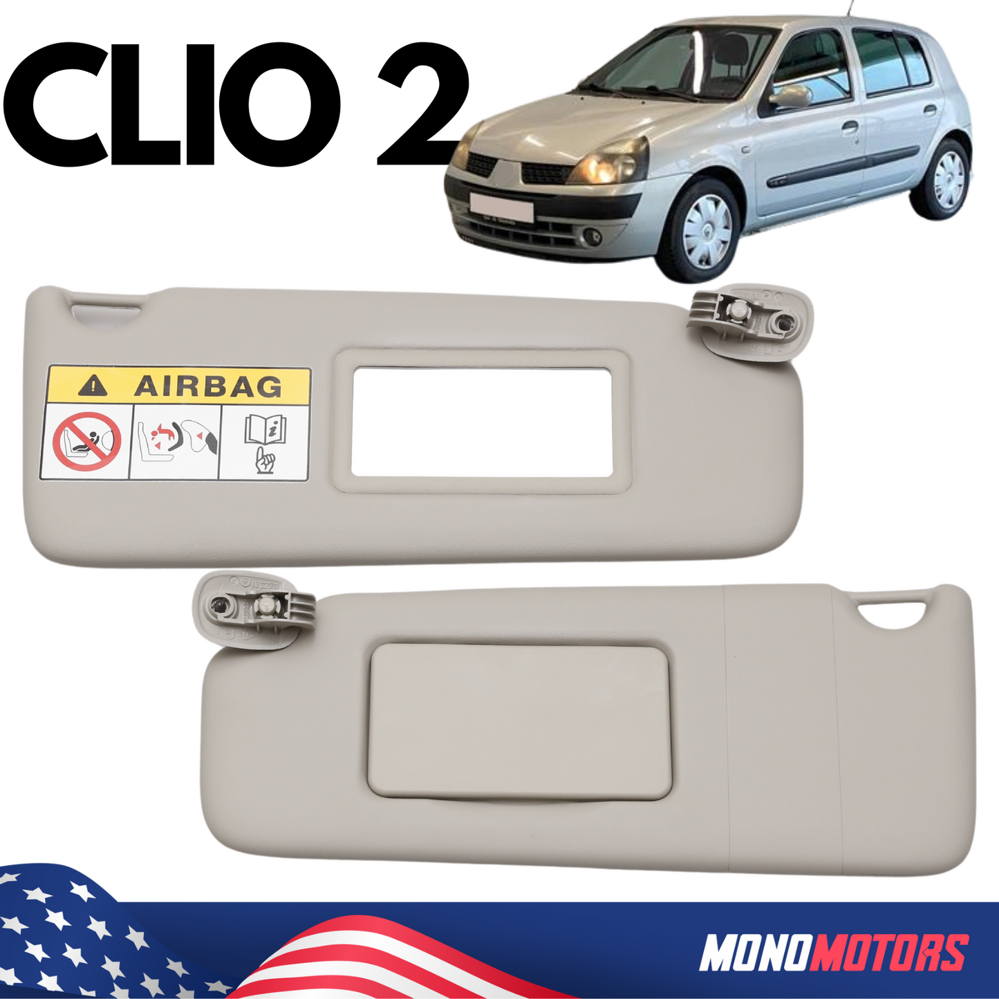 Renault Clio 2 Sun Visors Beige Pair with Mirror 1998-2005