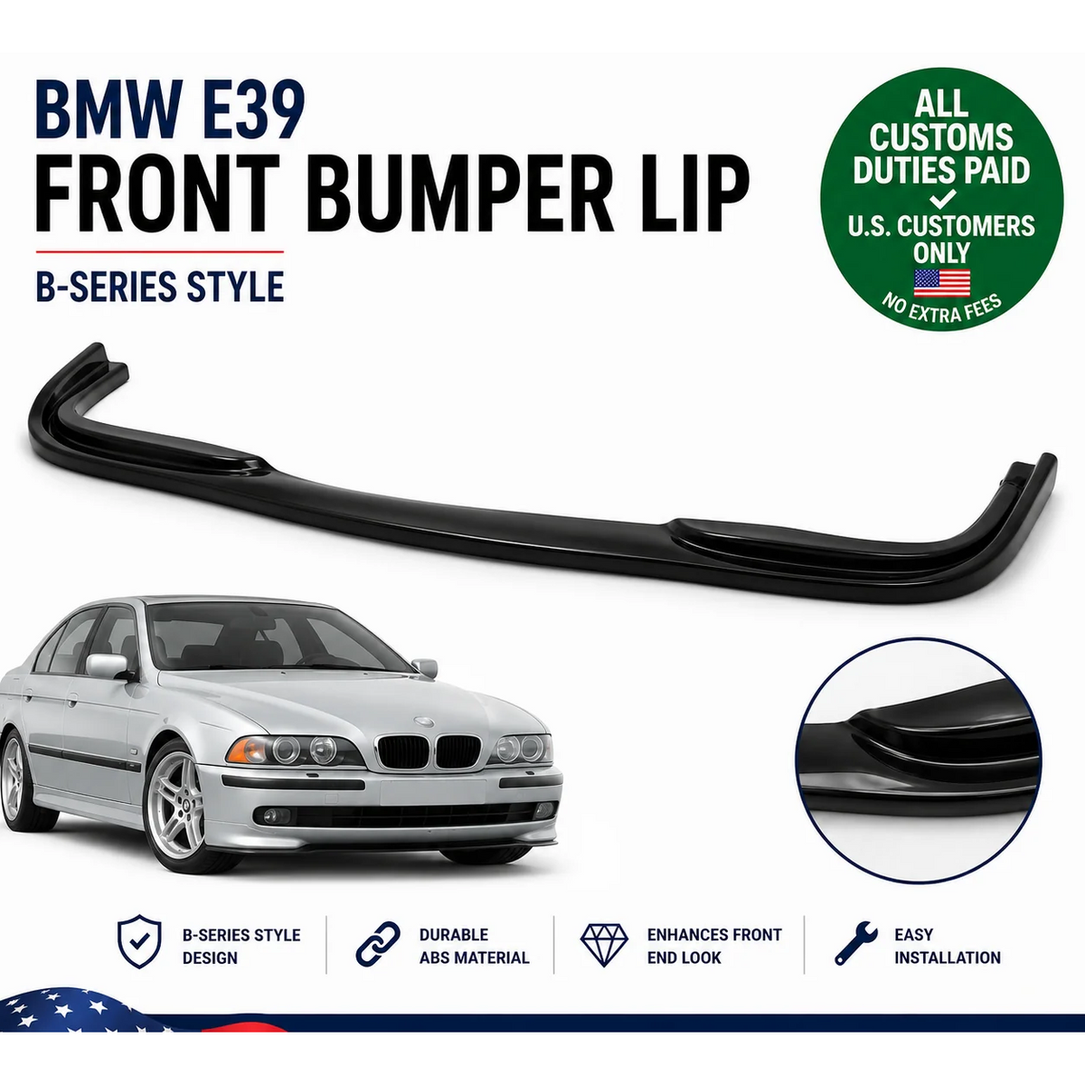 Front Bumper Lip for BMW E39 B-series Style Front Lip Spoiler ABS 1997-2003