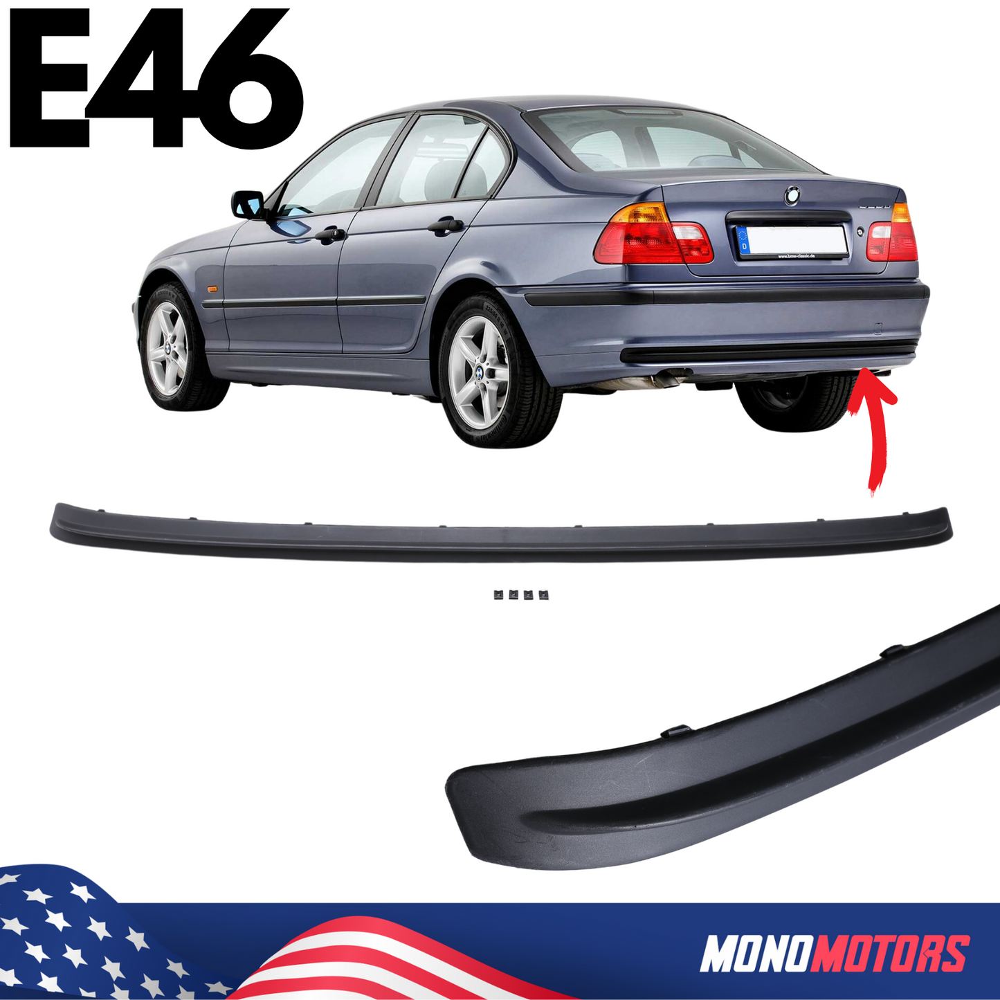 Rear Bumper Lower Trim Moulding Strip for BMW E46 Sedan 1998–2001