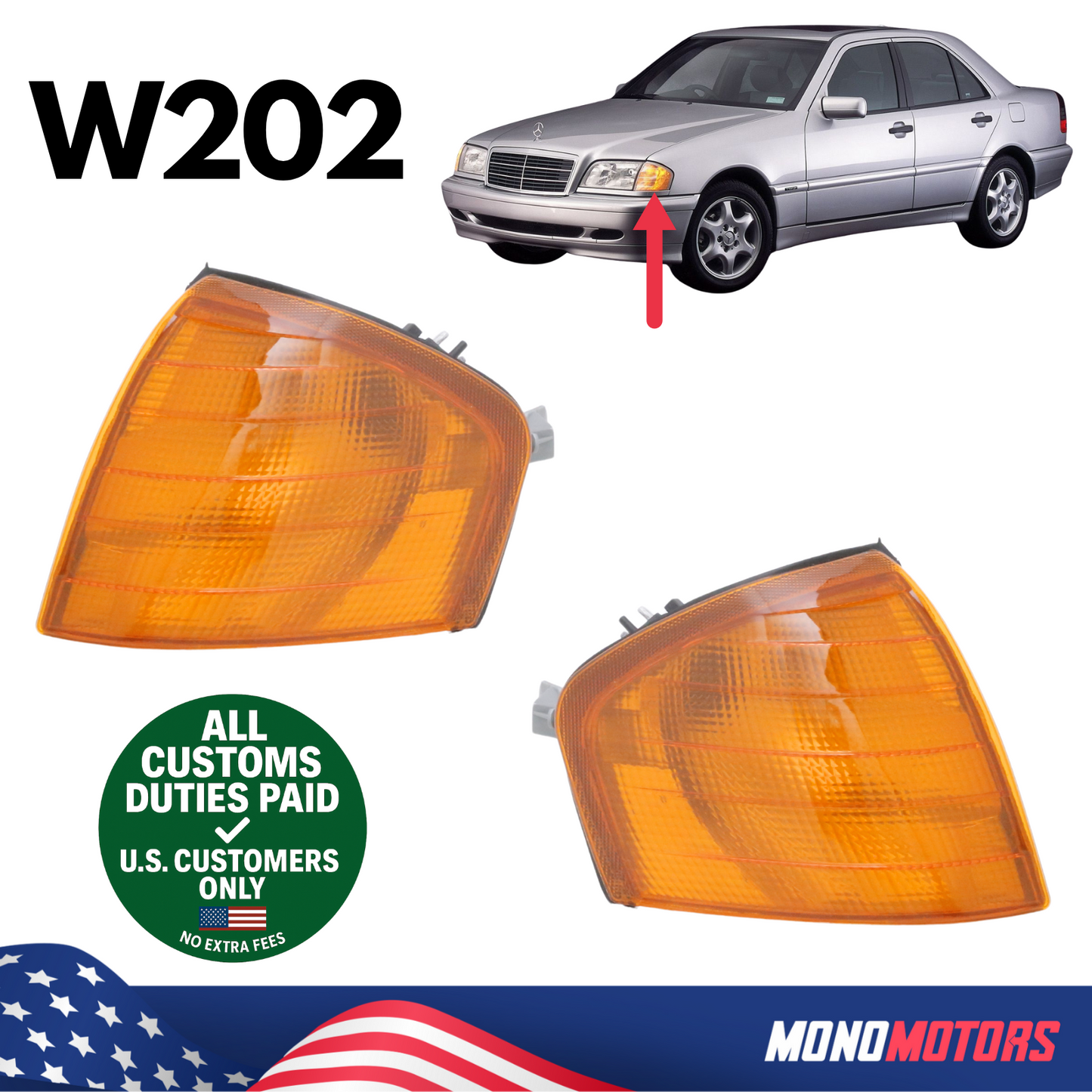Turn Signal Assembly Yellow for Mercedes W202 1993-2000 A2028260543 A2028260643