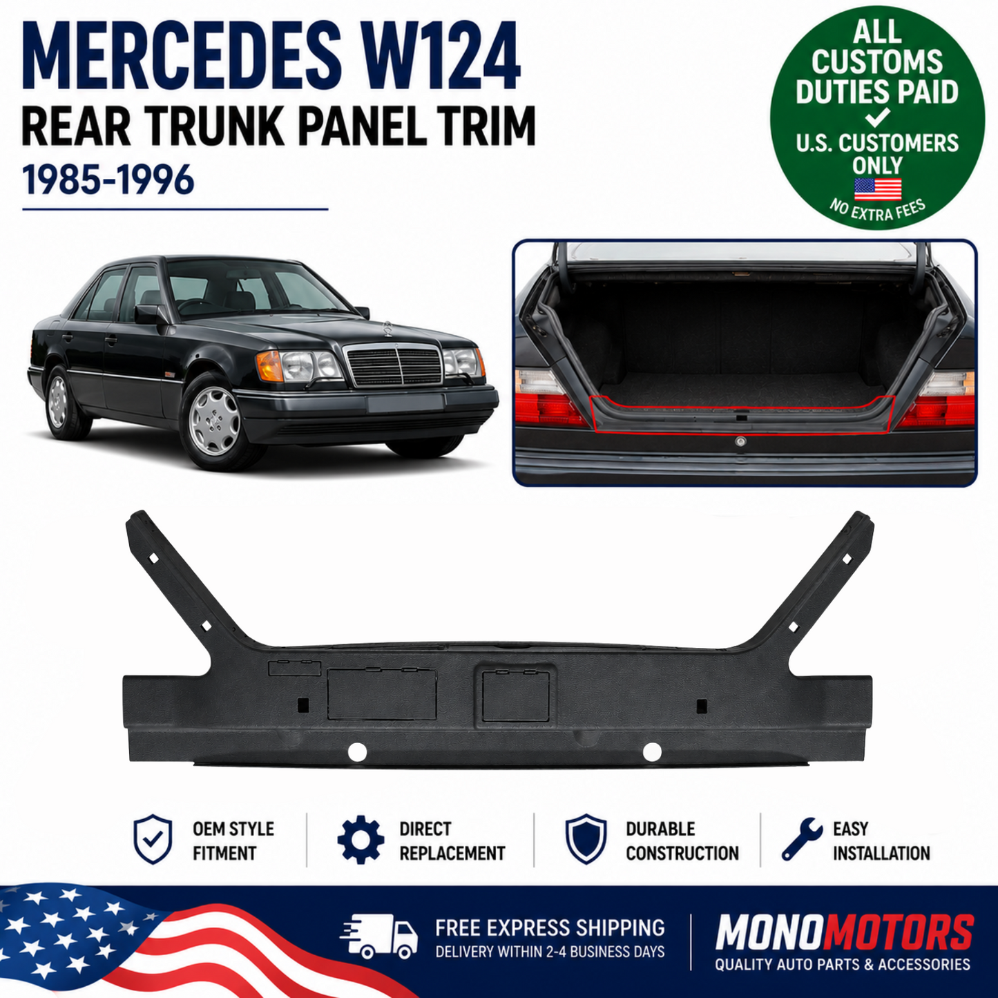 Rear Trunk Panel Trim for Mercedes Benz W124 1985-1996 A1246942425