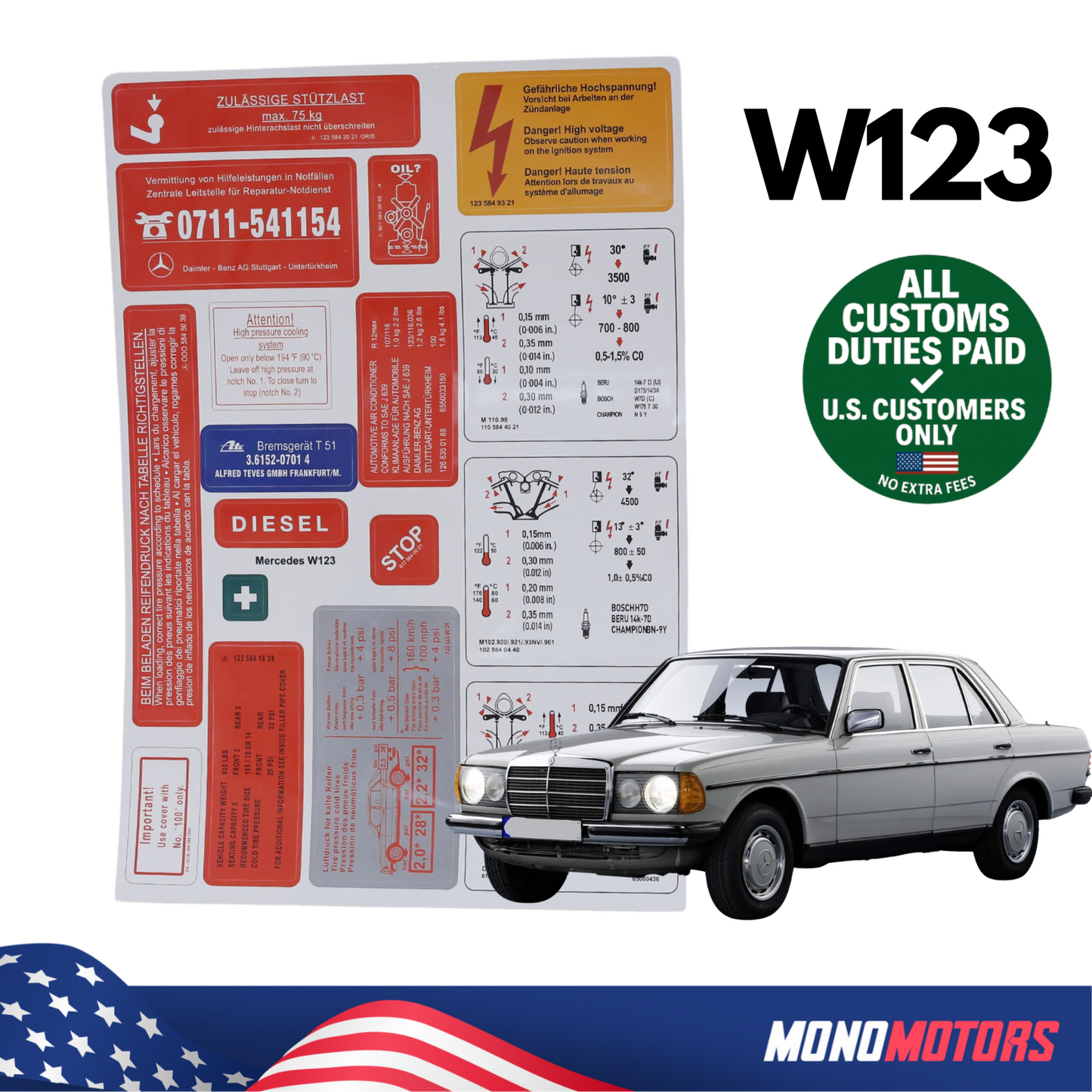 Stickers Decals Set Best Quality for Mercedes W123