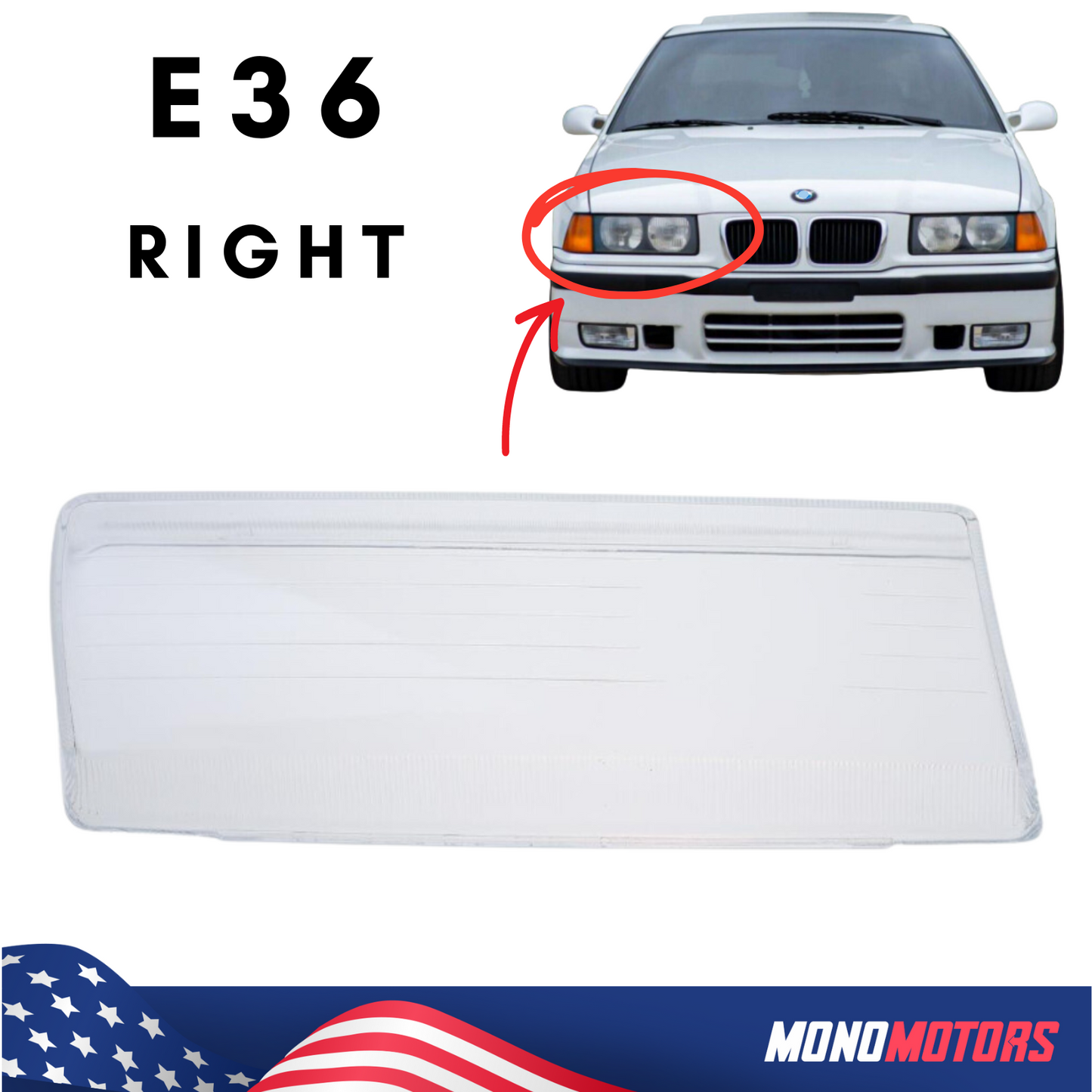 Headlight Right Lens Glass for BMW E36 3 Series 1990-2000 Headlight Clear Lens