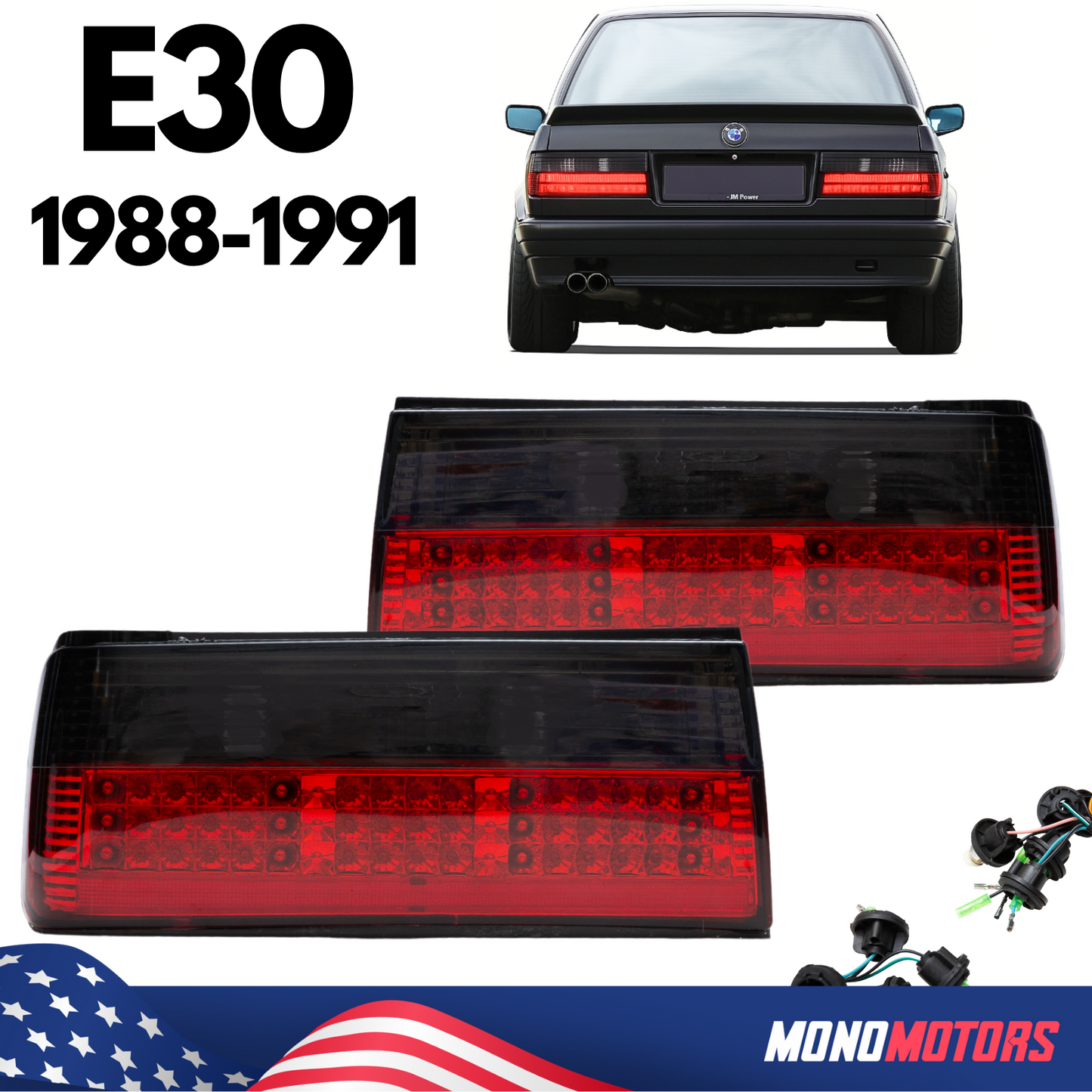 BMW E30 Smoked Tail Lights Early MHW Style Rear Lamps 1988–1991 Pair Set