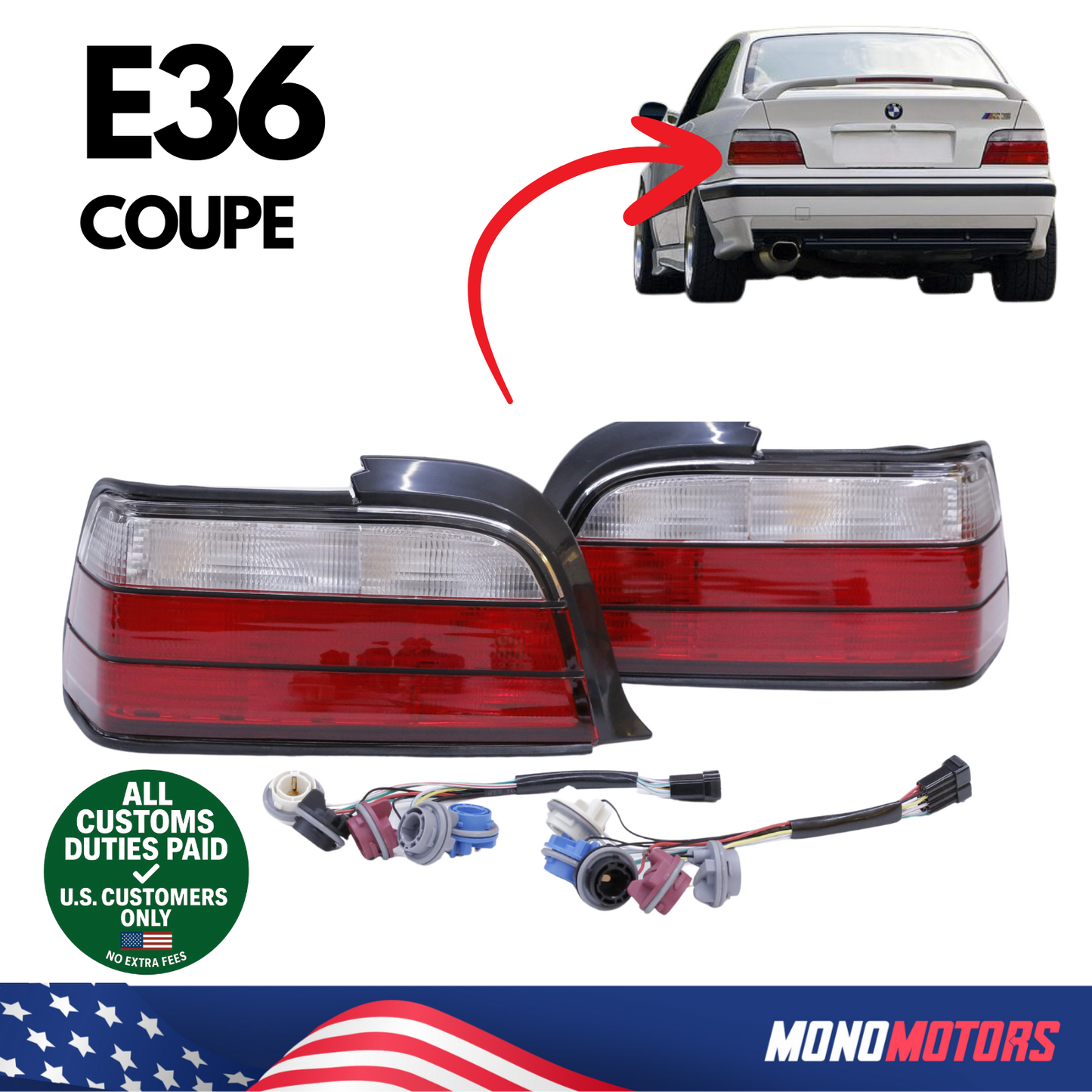 Rear Tail Light Set White for BMW E36 Coupe 1992-1999 OEM 82199403097