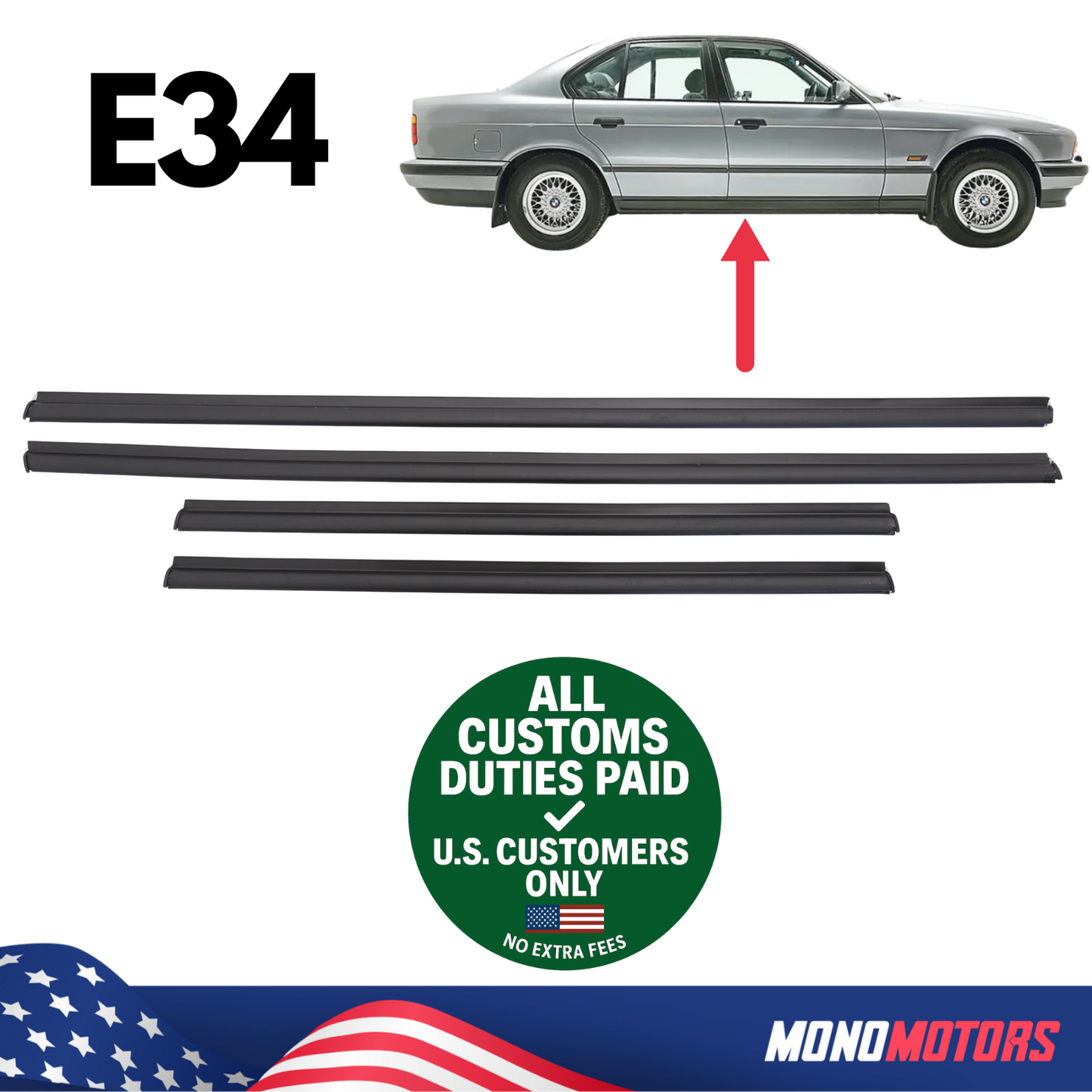 Lower Door Weatherstrip Thin for BMW E34 1988-1995 OEM 51211944417
