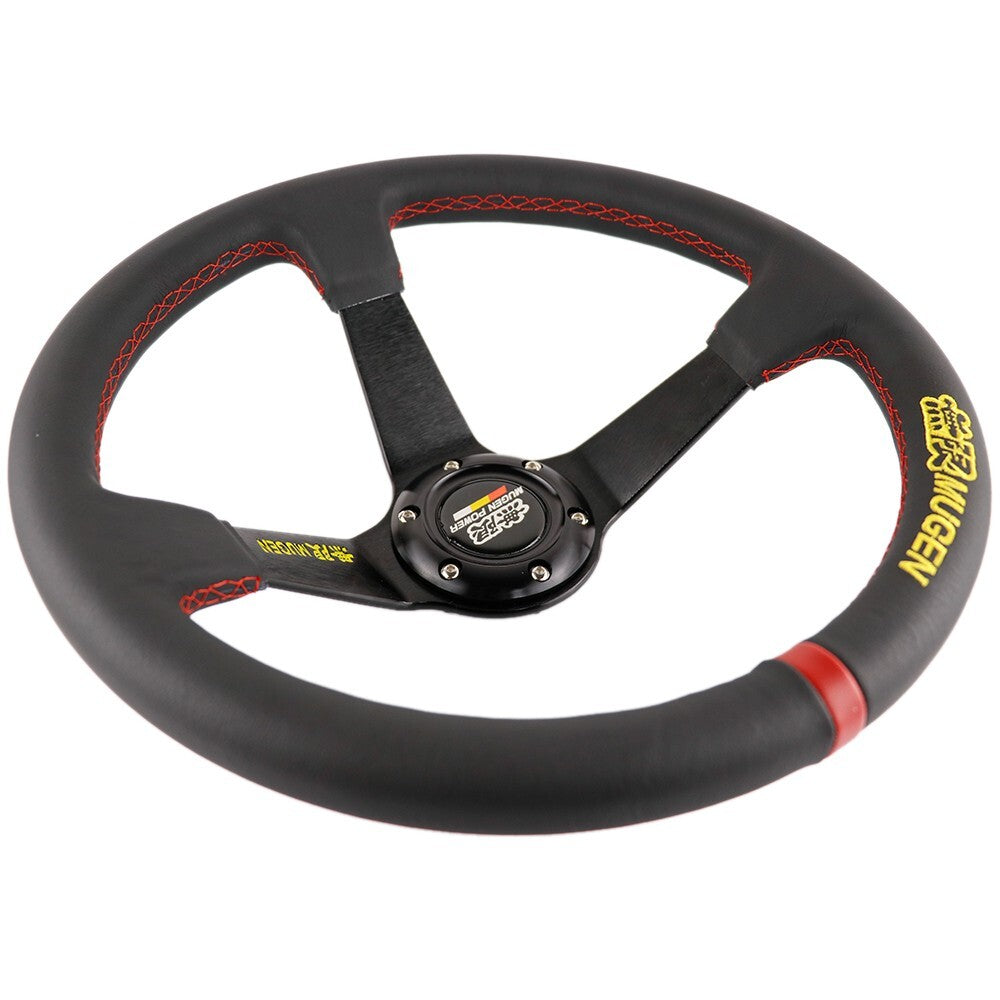 14" Mugen Style Red Stitching Steering Wheel W/horn Button Free Deliver