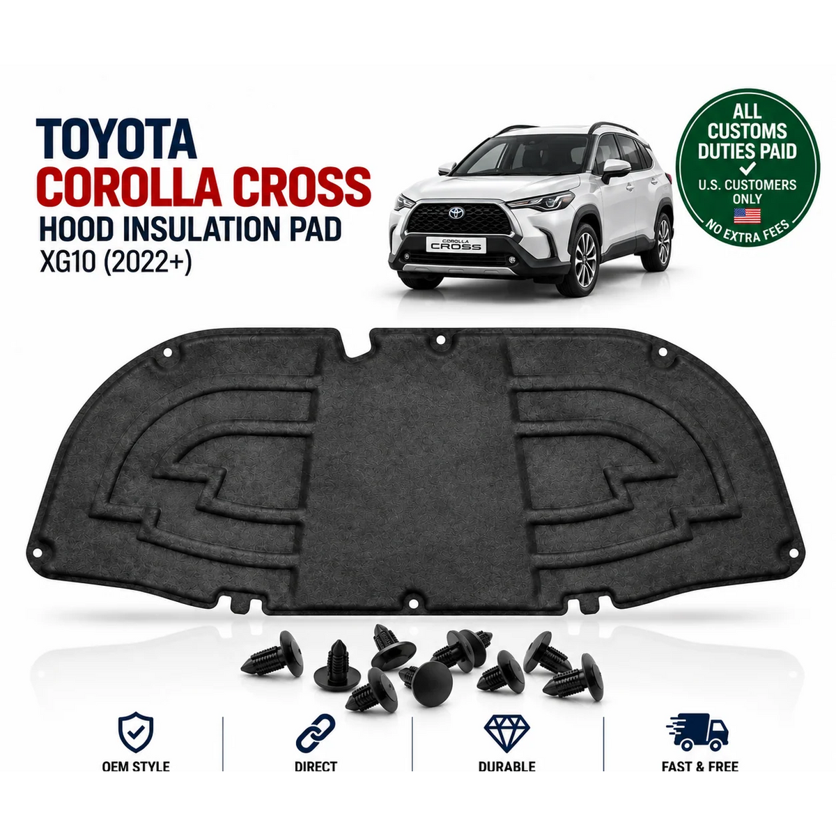 Hood Insulation Pad for Toyota Corolla Cross Xg10 2022+ Bonnet Insulator Mat