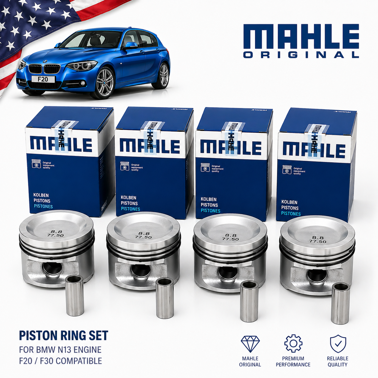 Piston Ring Set for BMW N13 F20 77.50mm +0.50 Mahle 4pcs