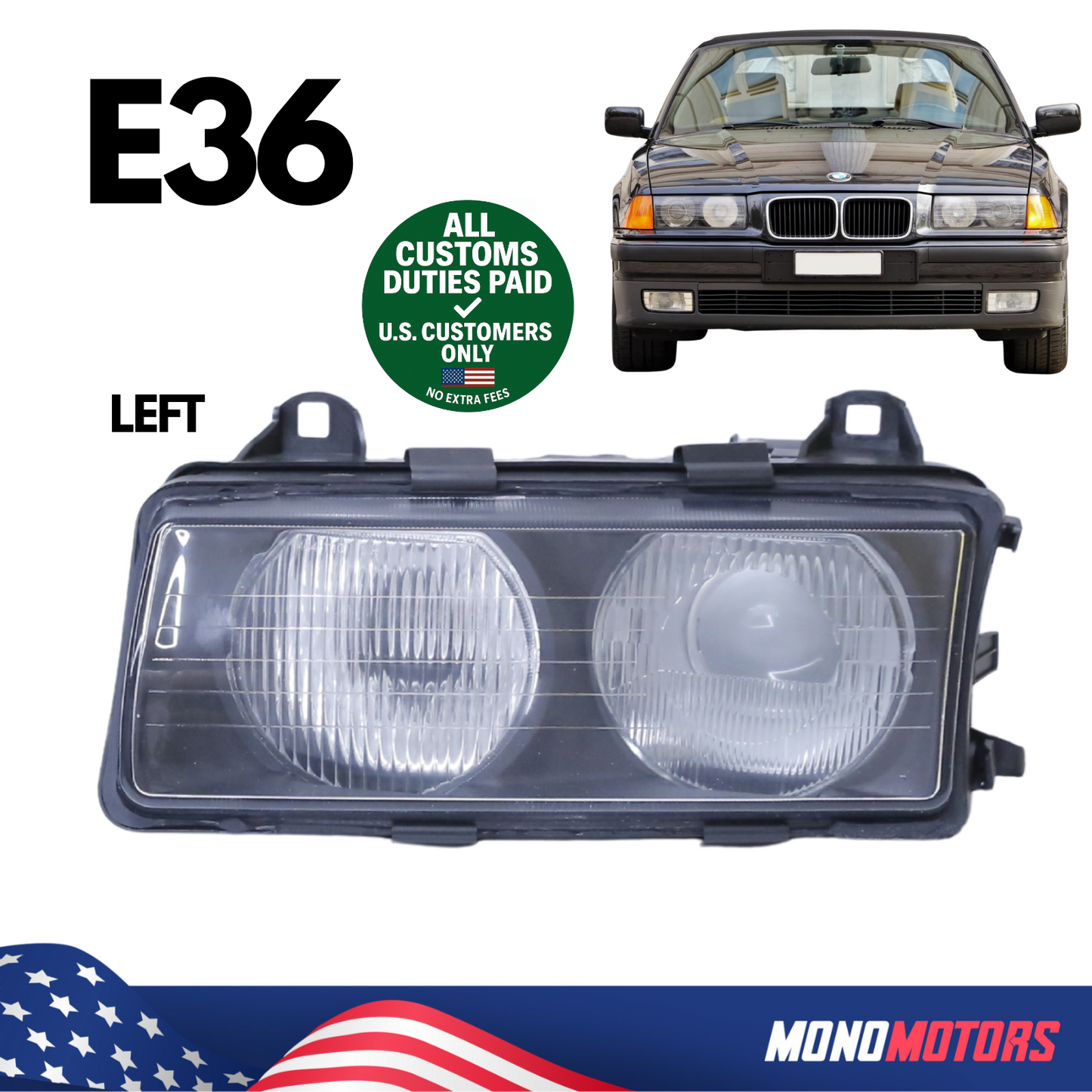 Headlight Assembly Zkw Type Left for BMW E36 1991-1994 OEM A0361101L
