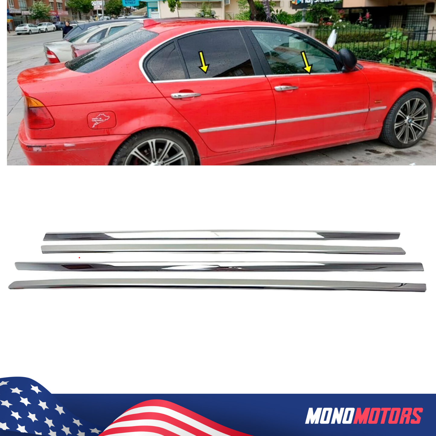 Window Frame Trim Streamer for BMW E46 Sticks Self-adhesive Polished Chrome