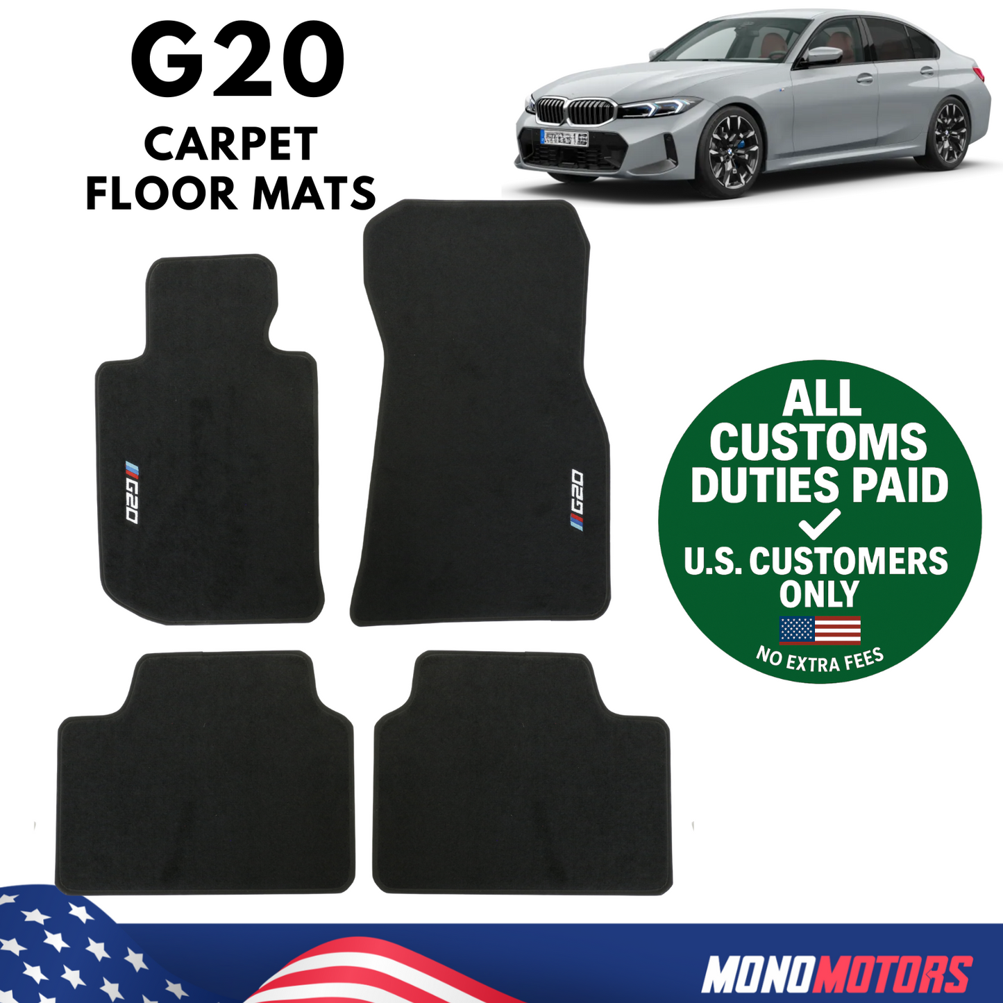 Carpet Floor Mats M Style BMW 3 Series G20 Non Slip Interior Set