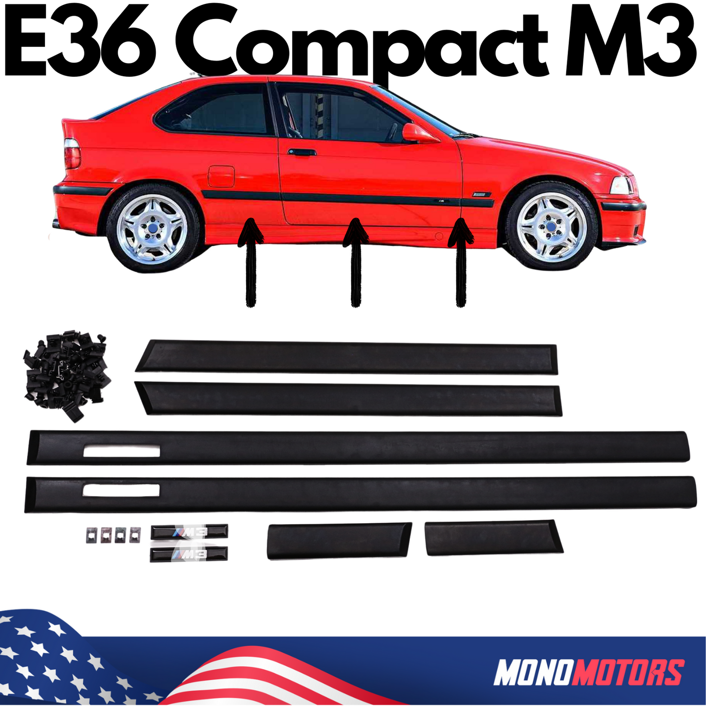 Body Side Moulding Trim for BMW E36 Compact 1993-2000 M3 2d Sport Door Mouldings