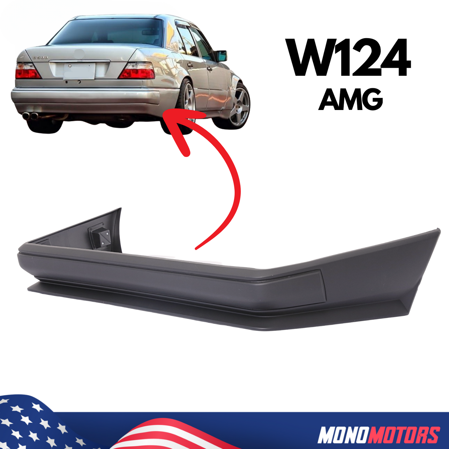 Rear Bumper for Mercedes W124 AMG Sedan Gen1 Style with Trim Strip Moulding