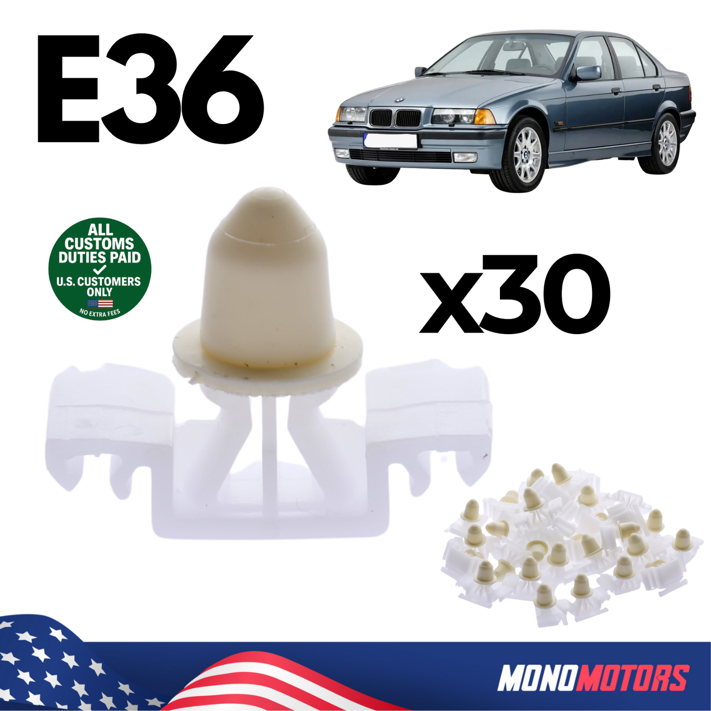 Door Fender Moulding Trim Clips 30pcs for BMW E36 51132251394