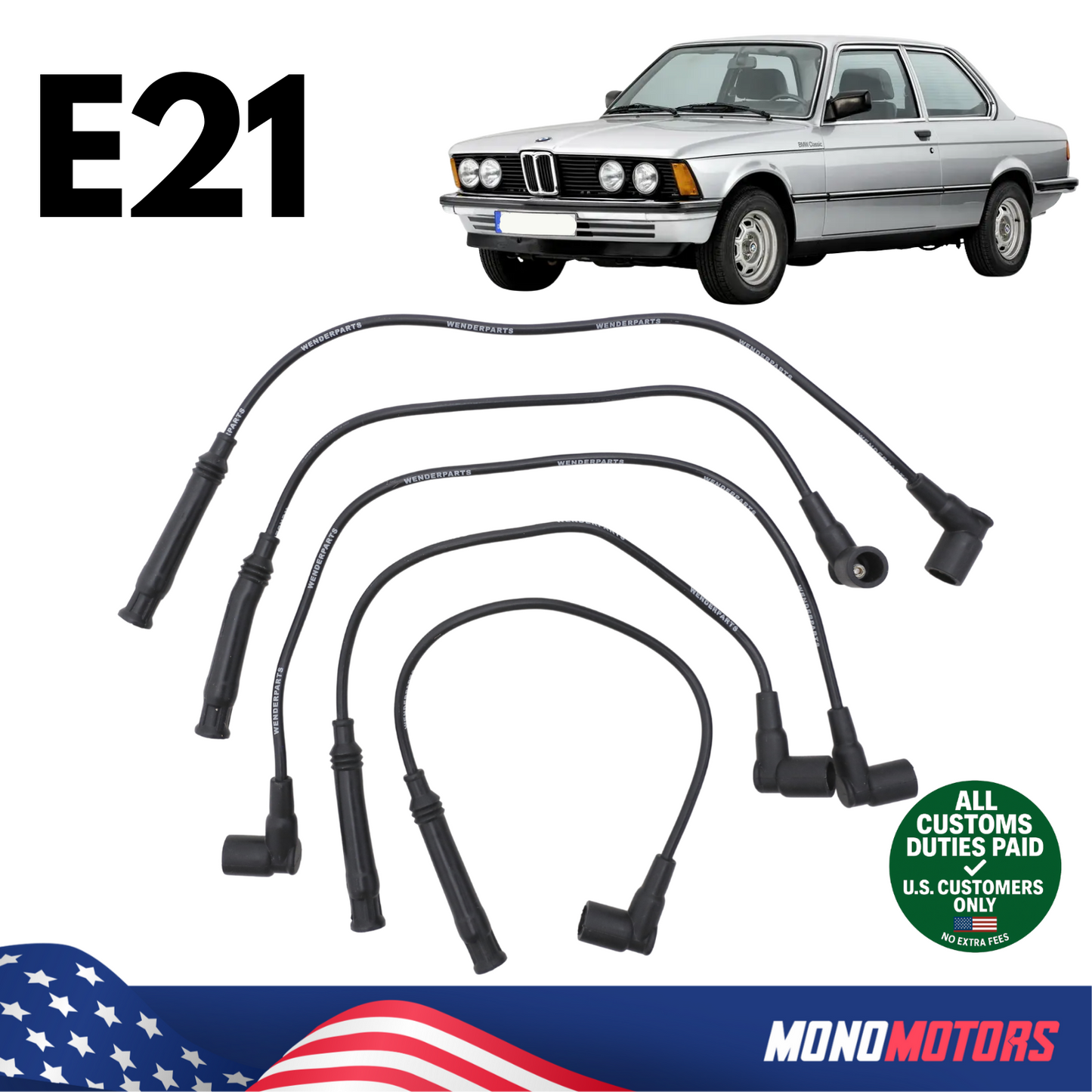 Ignition Spark Plug Wire Cable Set for BMW E21 M10 Engine OEM 12121705697