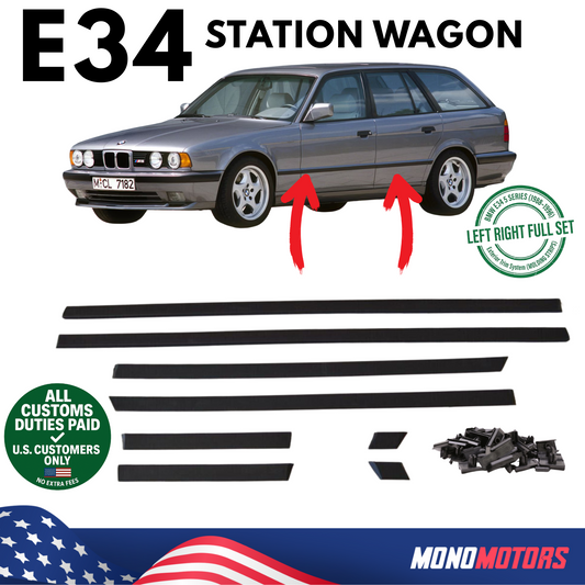 Body Side Moulding Trims for BMW E34 Touring Set 8pcs with Clips