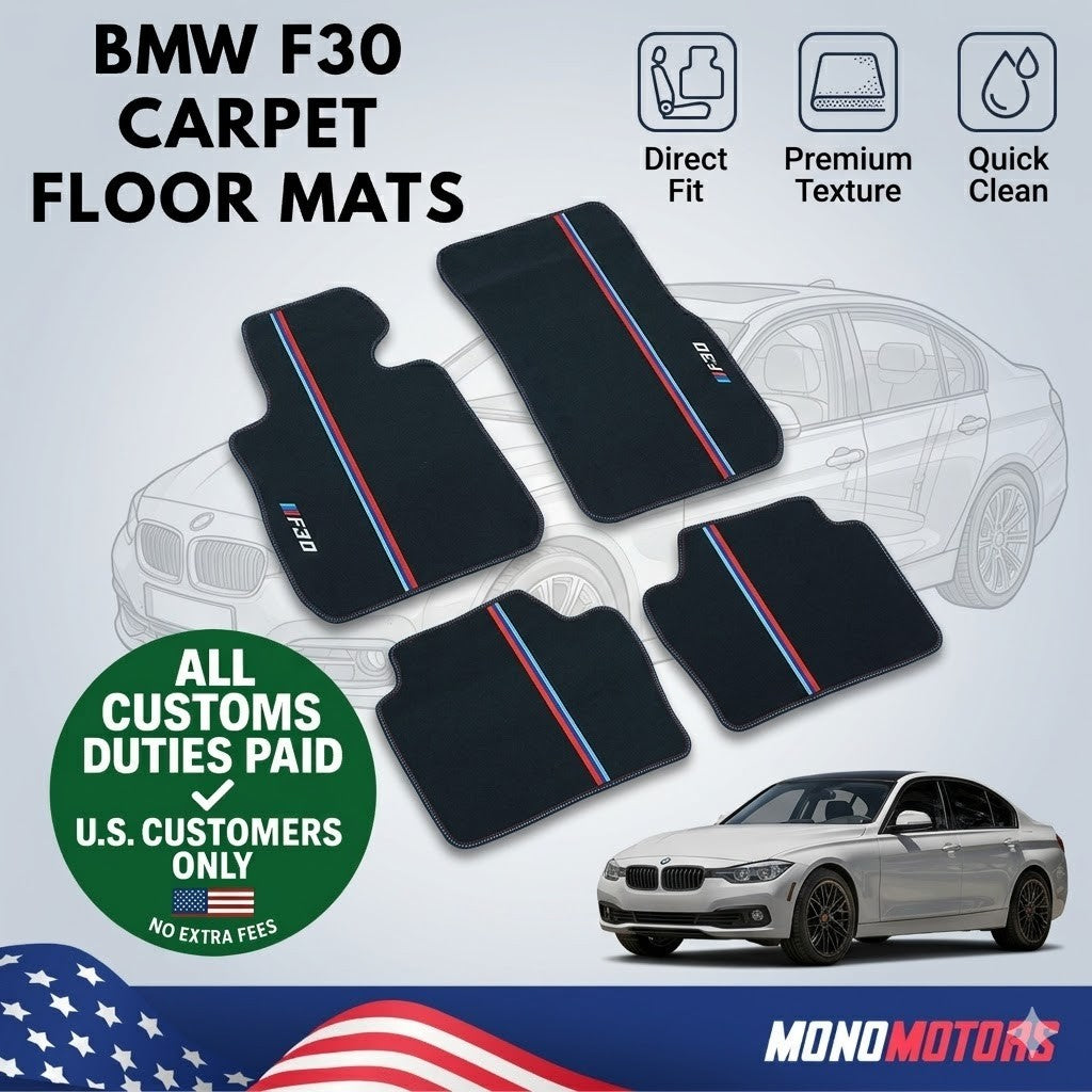 Black Floor Mats Set for BMW F30 3 Series M Sport Color Stitching
