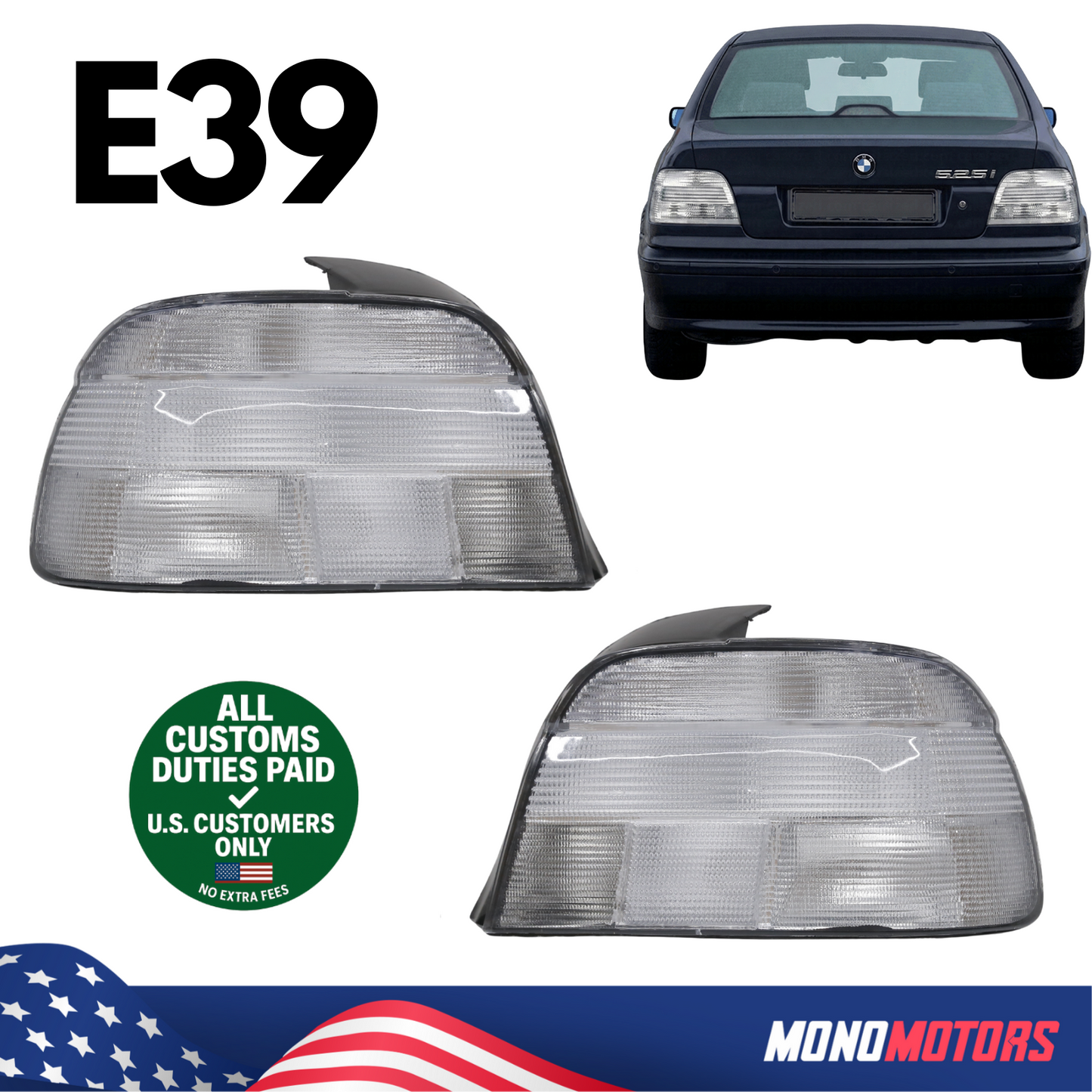 Rear Tail Lights Full White Left Right Set for BMW E39 1996–2000 63212496297