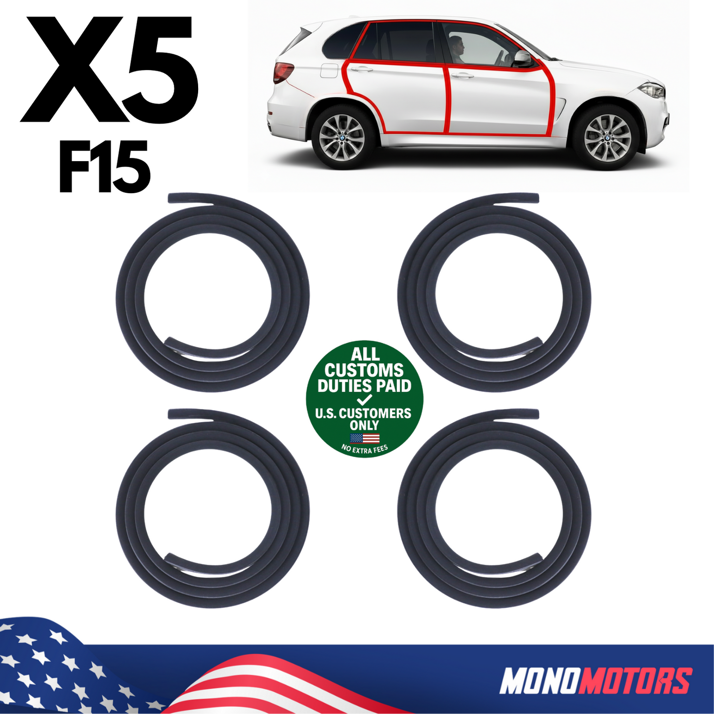 Velvet Door Seal Set Rubber 4pcs Right Left for BMW X5 F15 2013-2018
