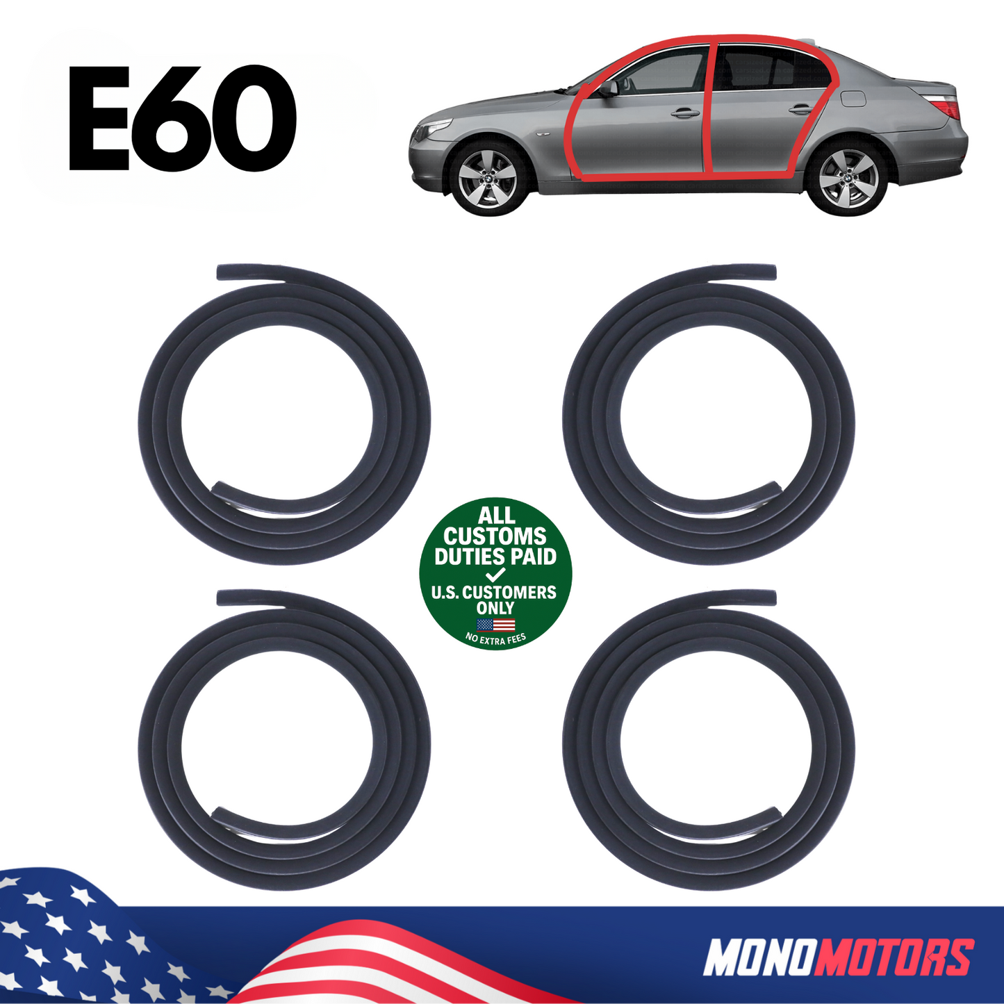 Rubber Door Seal Set Velvet for BMW E60 Sedan OEM 51728196290