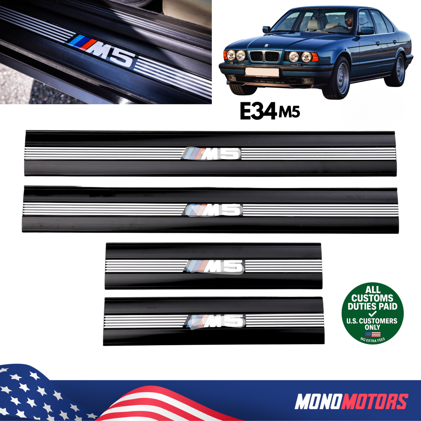 Inner Door Sill Trim Set Left Right for BMW E34 M5 1987-1993 OEM 51471978473