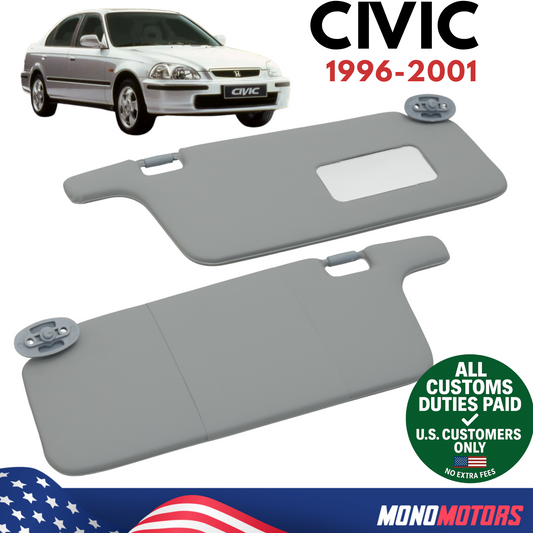 Sun Visor Set for Honda Civic 1996-2001 Grey with Passenger Mirror