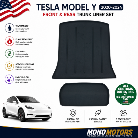 Trunk Liner Set for Tesla Model Y 2020-2024 Front Rear Black Mats Rugged Textile