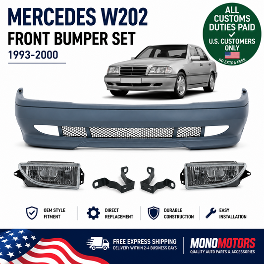 Front Bumper Set for Mercedes Benz W202 C Class 1993-2000 Fog Lights