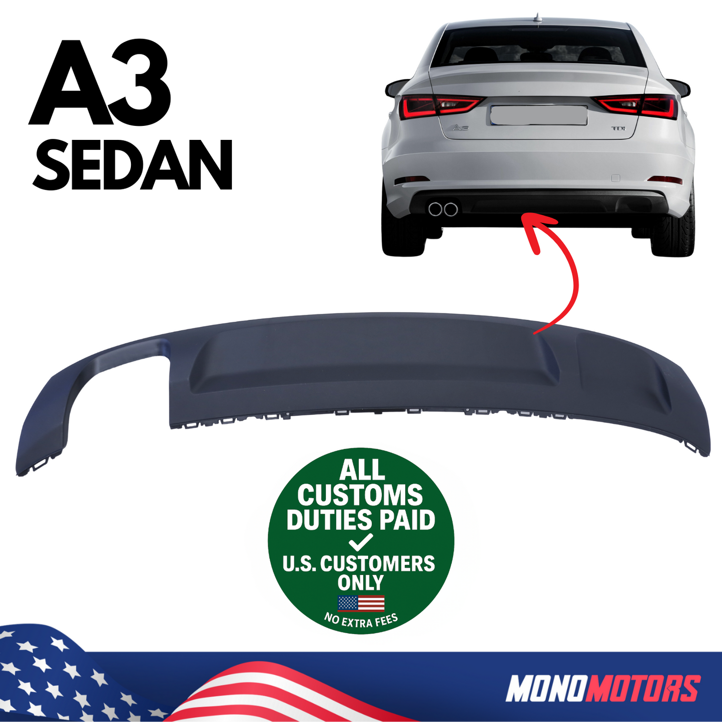 Rear Spoiler for Audi A3 Sedan 2013–2016 OEM 8V5807521B