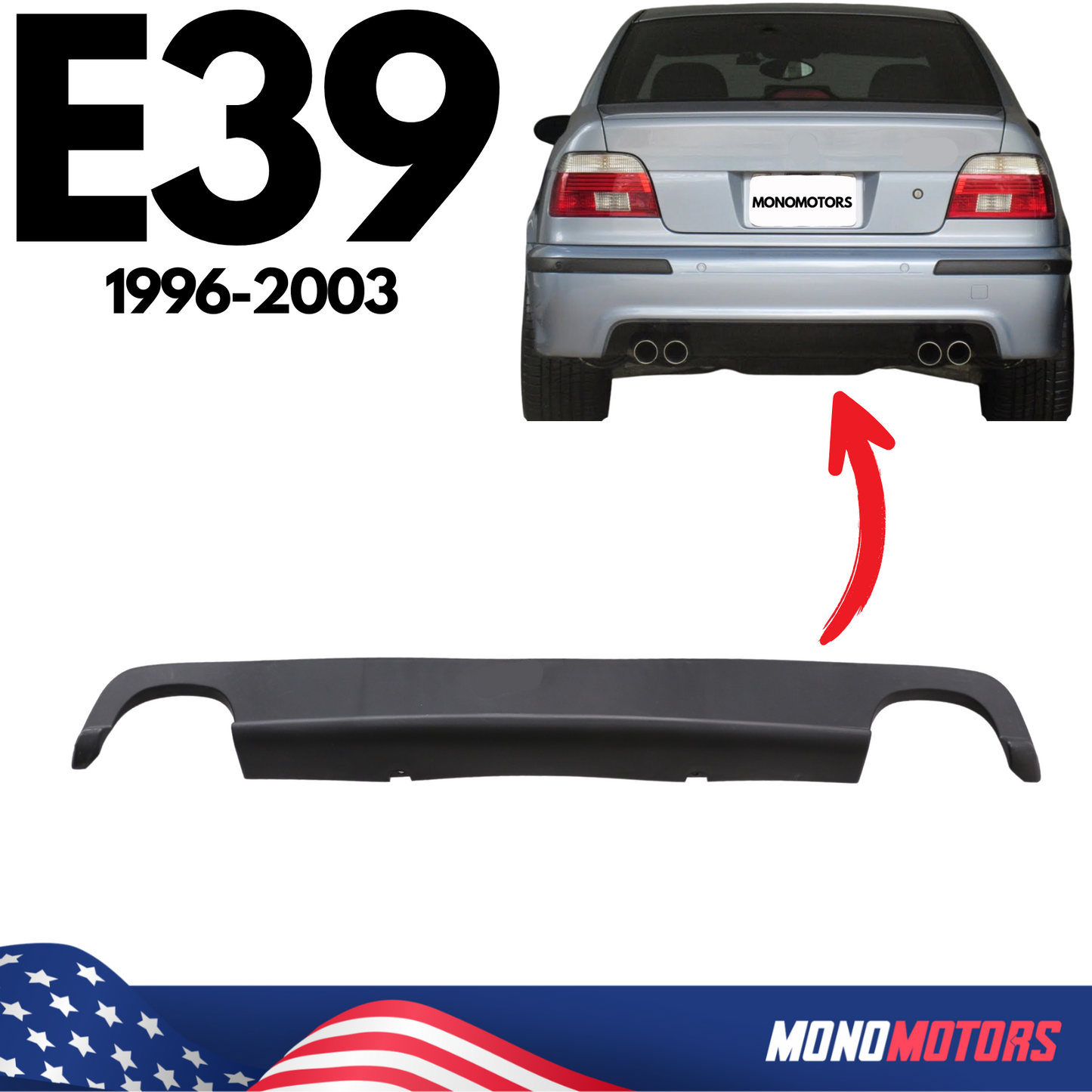 Rear Bumper Dual Exhaust Tip Diffuser with for BMW 5 E39 1995-2004 ABS