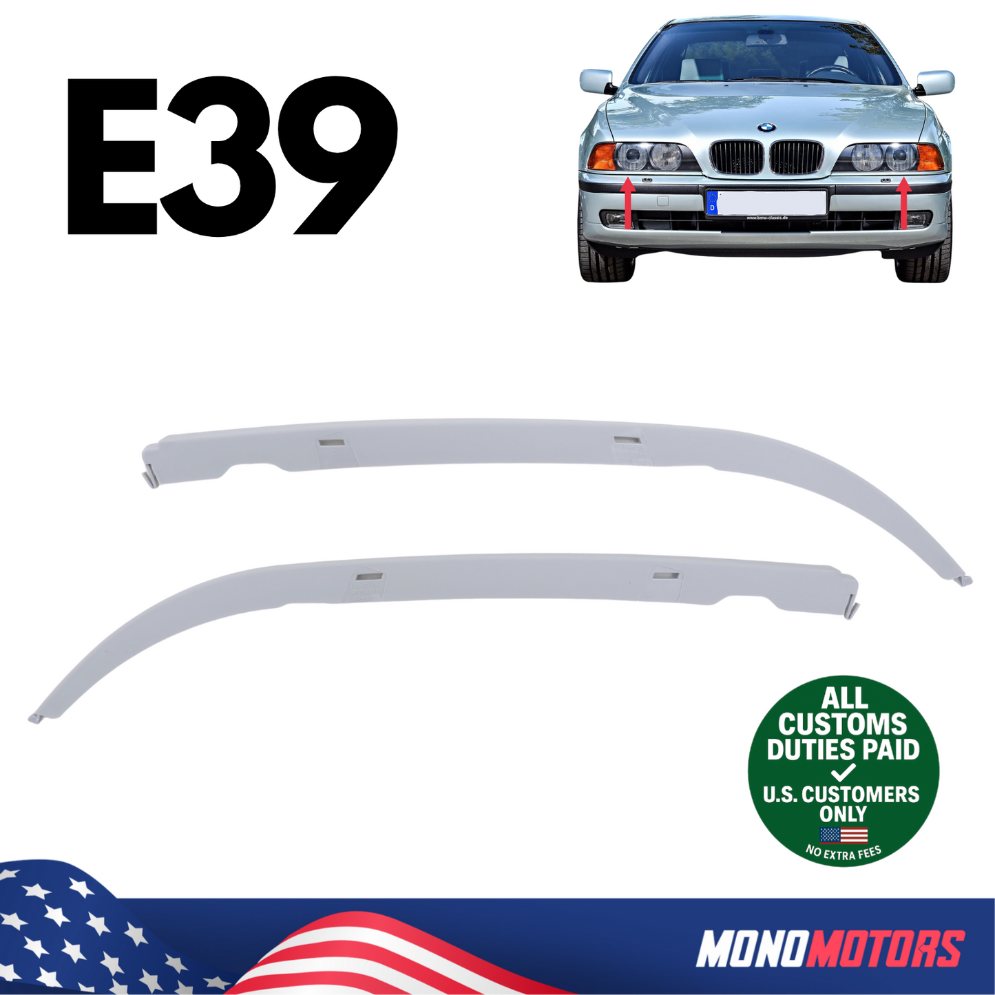 Headlight Lower Trim Left Right Set for BMW E39 1996–03 51138168809 51138168810